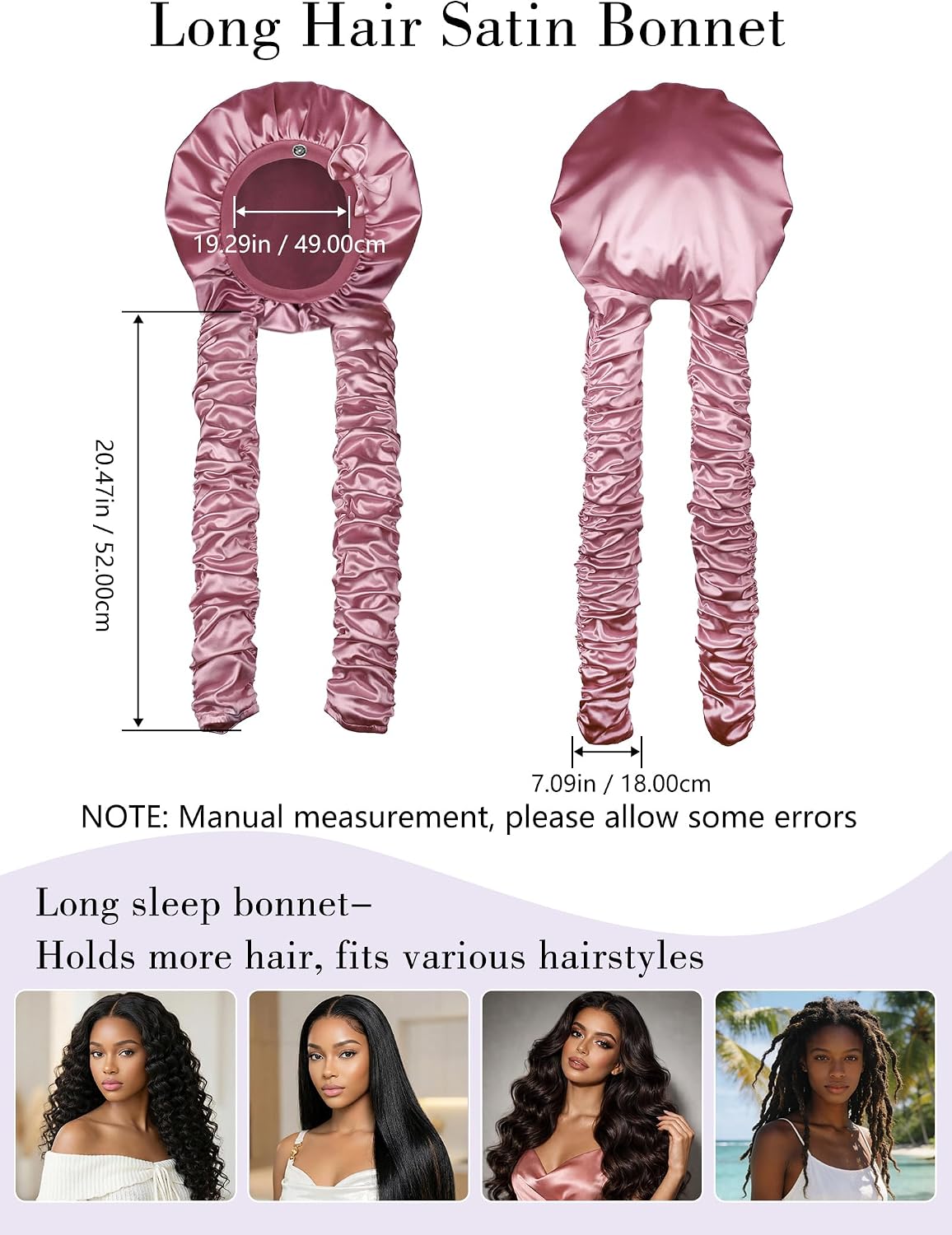 Heatless Curl Satin Bonnet for Sleeping, No Slip Sleep Bonnet with Long Curling Ribbons for Braids & Long Hair