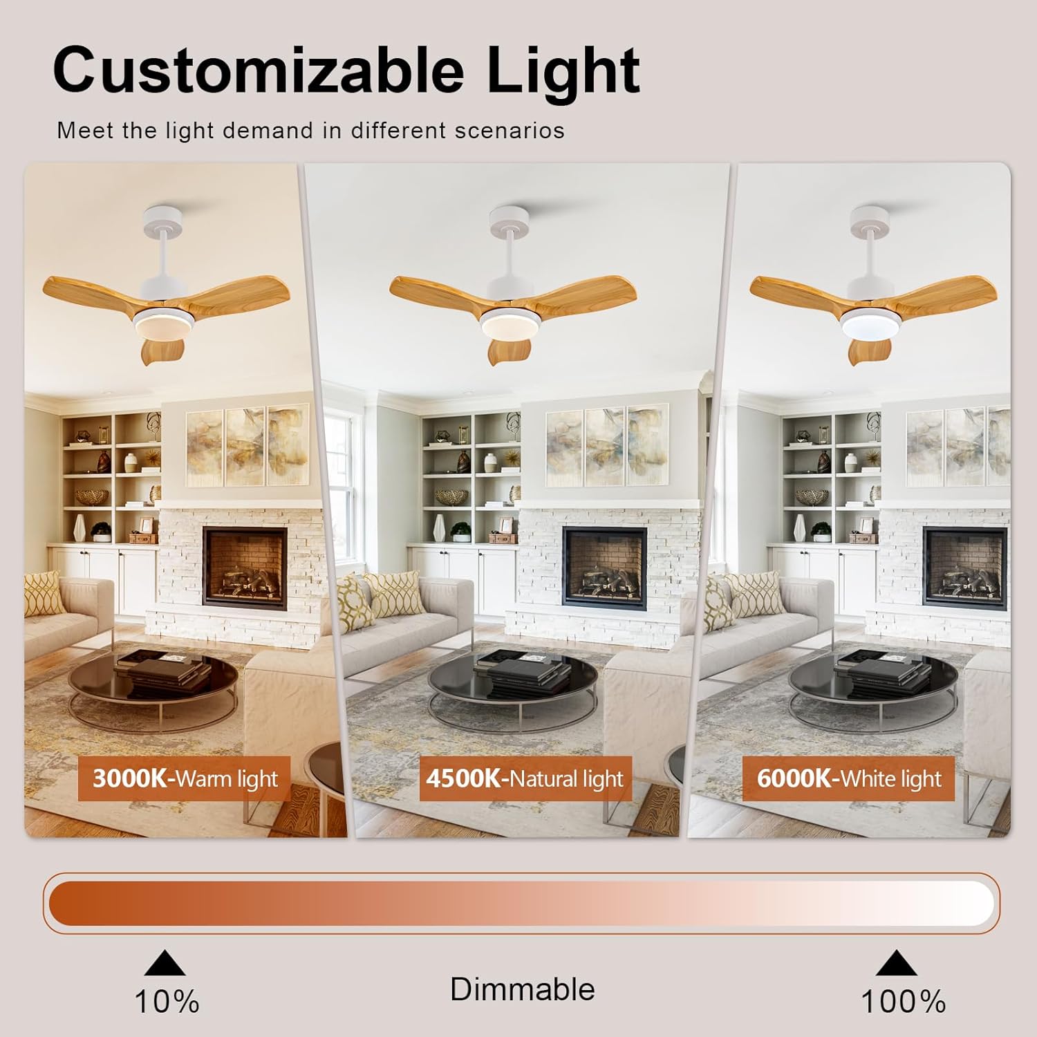 KBZZ 36 Inch Ceiling Fans with Lights and Remote, Solid Wood Blades, Dimmable, Reversible DC Motor, Memory Function, Modern Indoor Outdoor Ceiling Fan with Light for Patio Bedroom