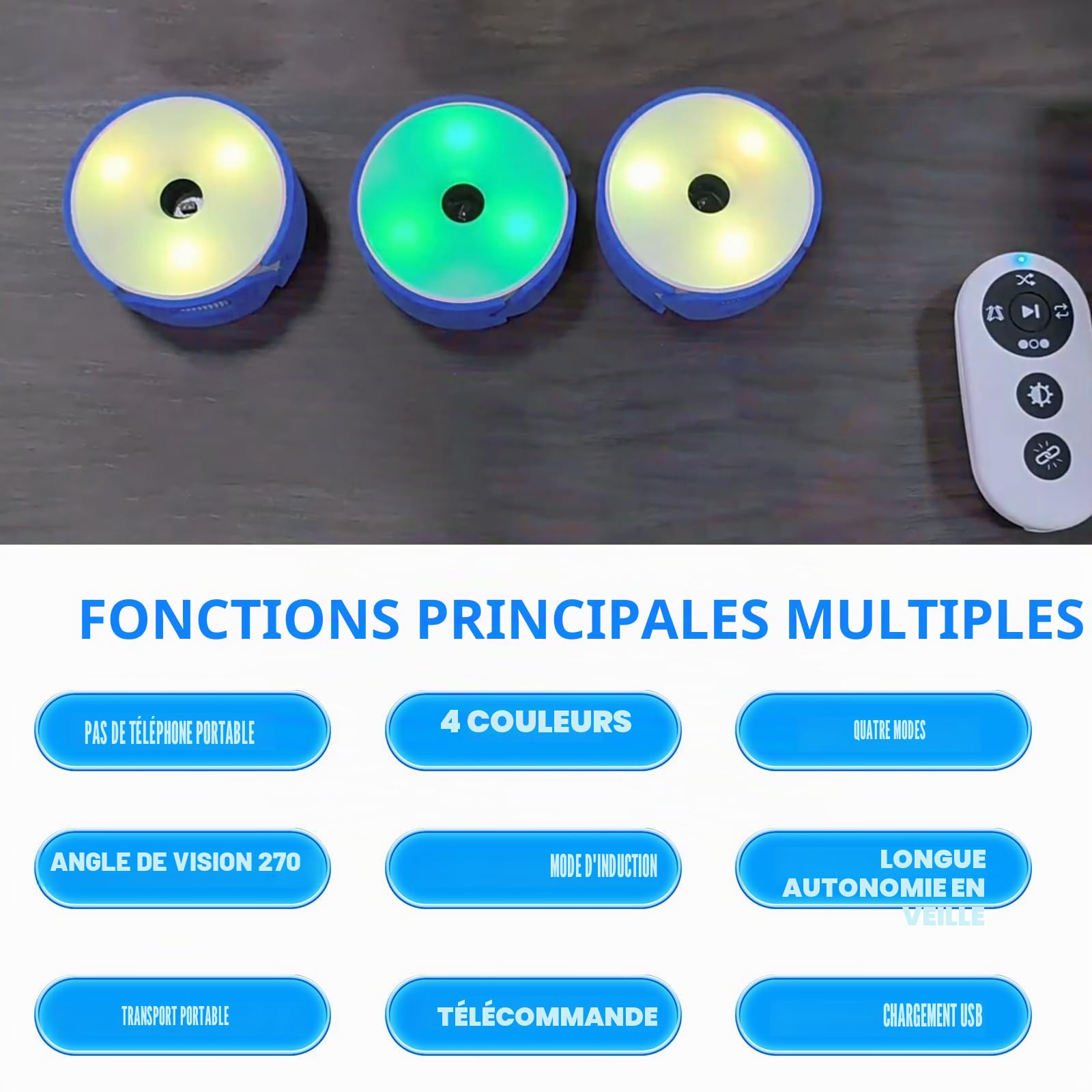 Lumières d'entraînement à réaction, 4 couleurs, kit de lampes d'entraînement à réaction agile, avec 4 modes, télécommande, chargeur USB, lumière de réaction de fitness pour l'entraînement