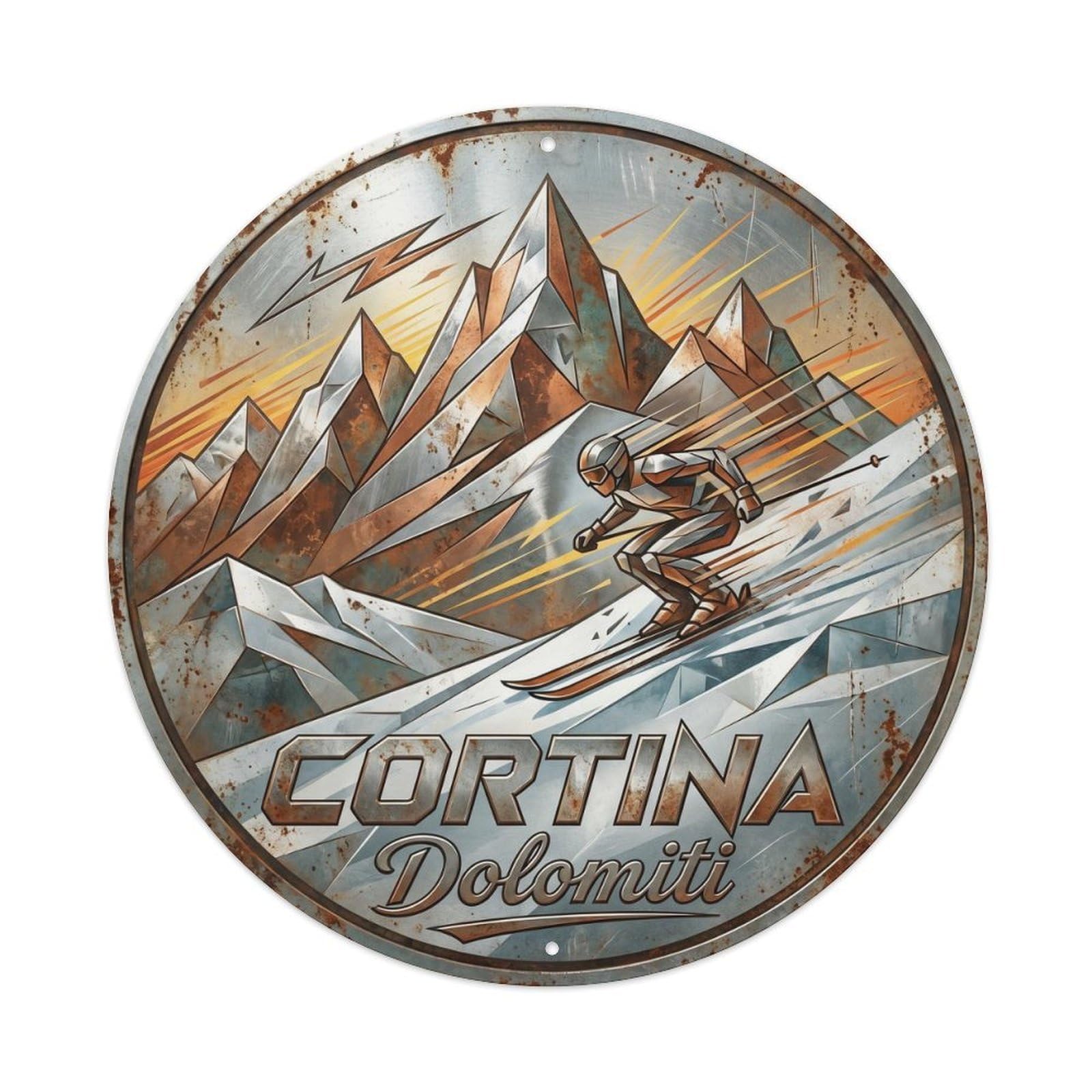 Vintage Travel Cortina Dolomites Italy Metal Tin Sign Plaque Wall Decor for Cafe, Club Bar, Office, Home Garden Round Metal Poster 8x8Inch
