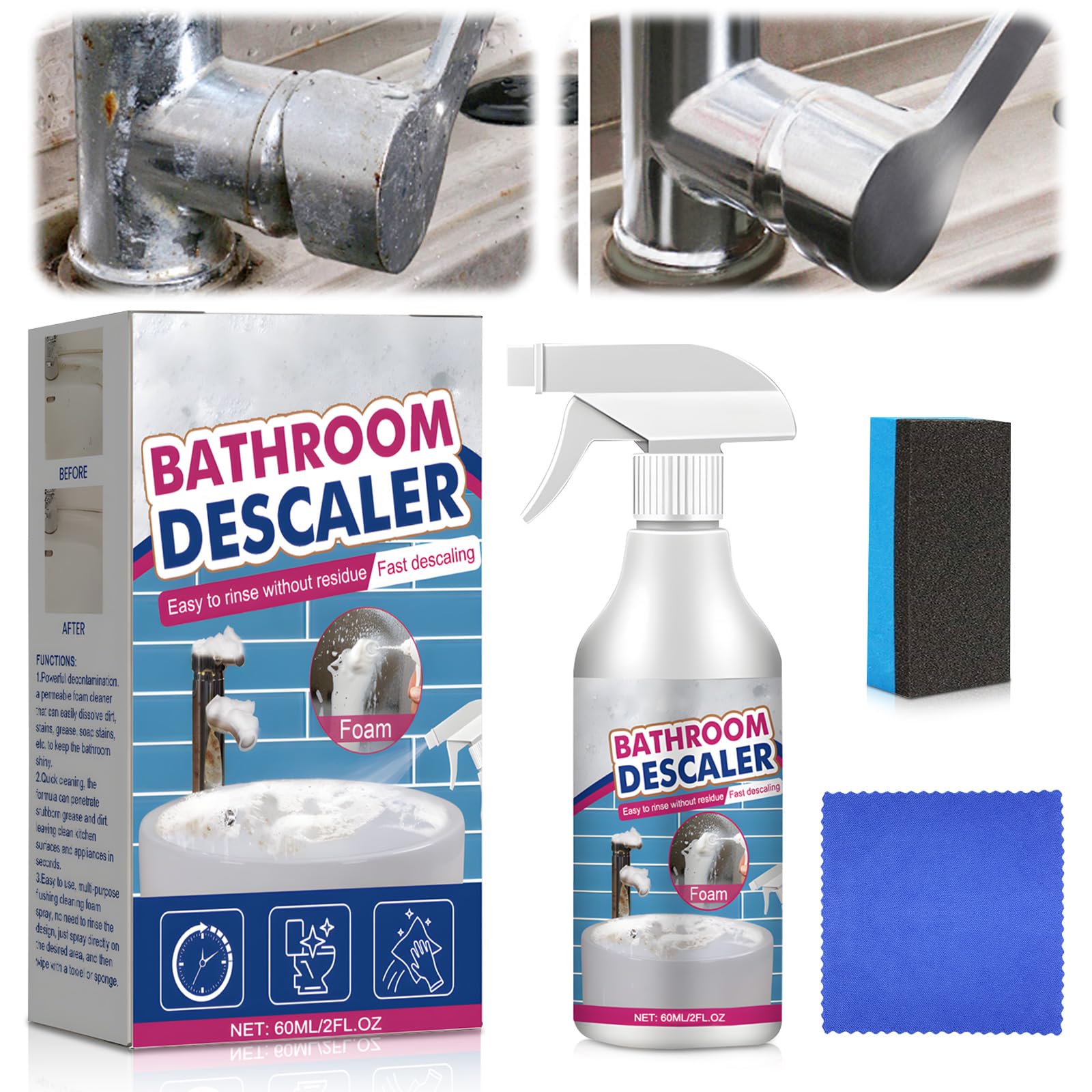 Bathroom Descaler Foam, Shower Cubicle Cleaner, Stain Remover, Bathroom Cleaner, Bathroom Cleaner Foam, Bathroom Cleaner Extra Strong Cleaning Agent for Glass Sewer Toilets