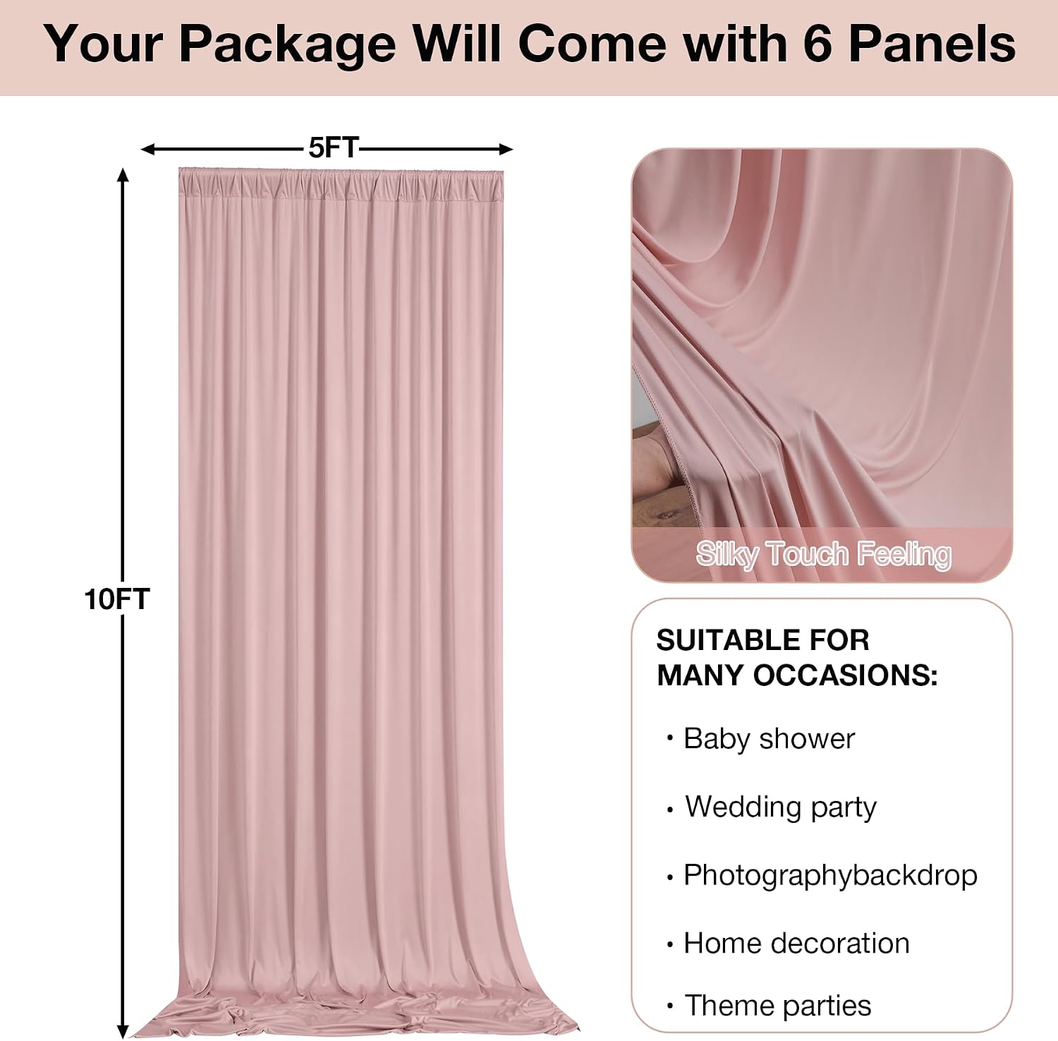 10ftx10ft Wrinkle Free Dusty Pink Backdrop Curtains for Parties, Silky Polyester Photo Backdrop Drapes 2 Panels 5x10ft Back Drop Cloth for Wedding Birthday Baby Shower Photography Background