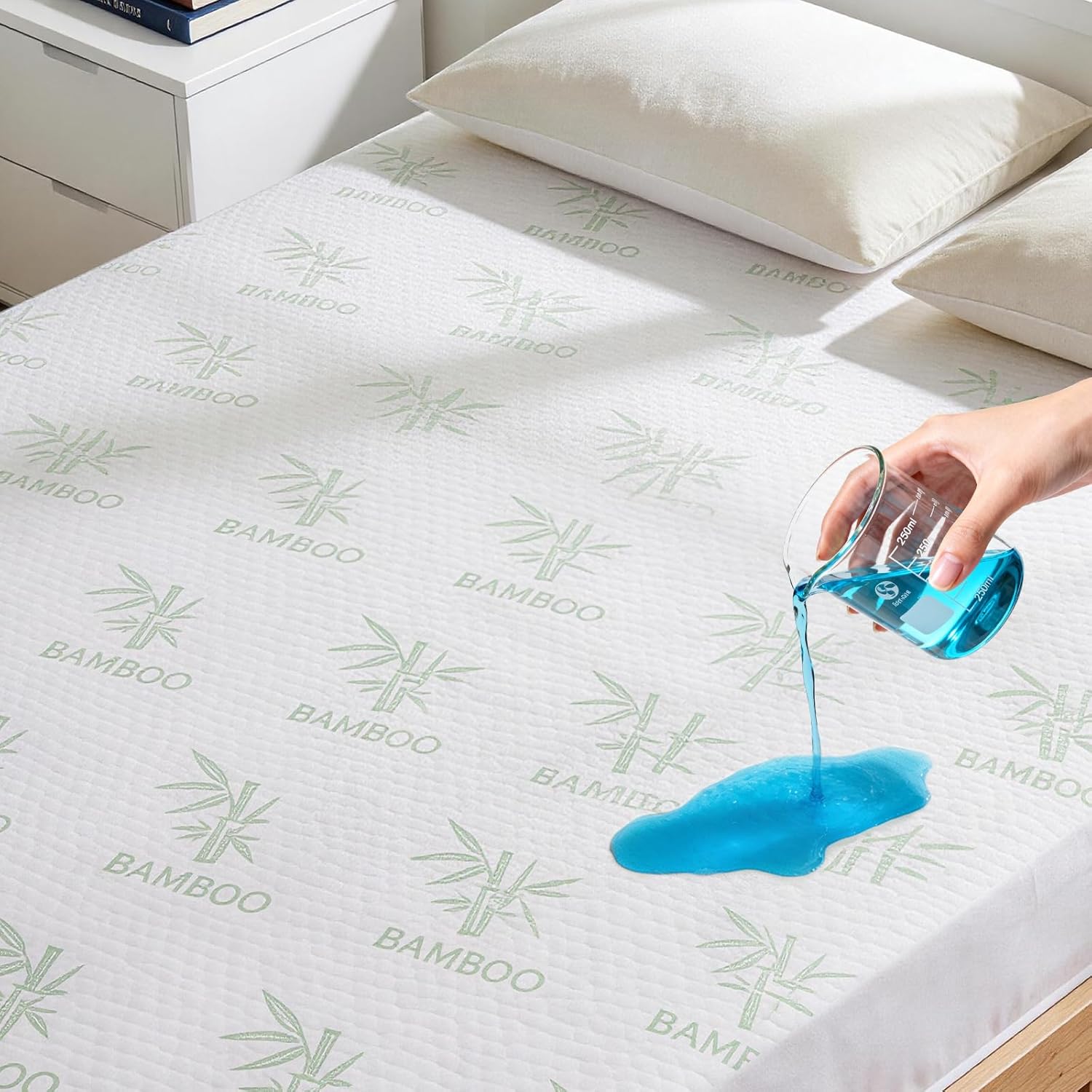 Waterproof Mattress Protector Full Size Green, Noiseless Breathable Mattress Pad with Deep Pocket 6''–18'', Soft Fitted Mattress Cover, Washable Bed Protector