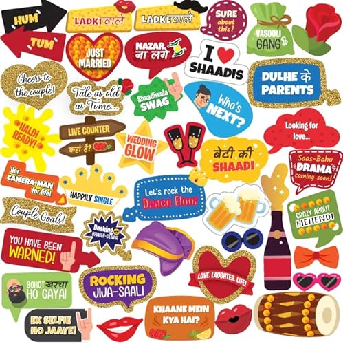 Crackles Witty And Creative 43 Pc Haldi/Mehndi Decoration Sangeet/ Mehandi Night Party Photo Props, Bollywood Dialogue Multi Colour, Wedding Decoration Items, Mehendi Decoration Items For Rs. 171 @ 72 %