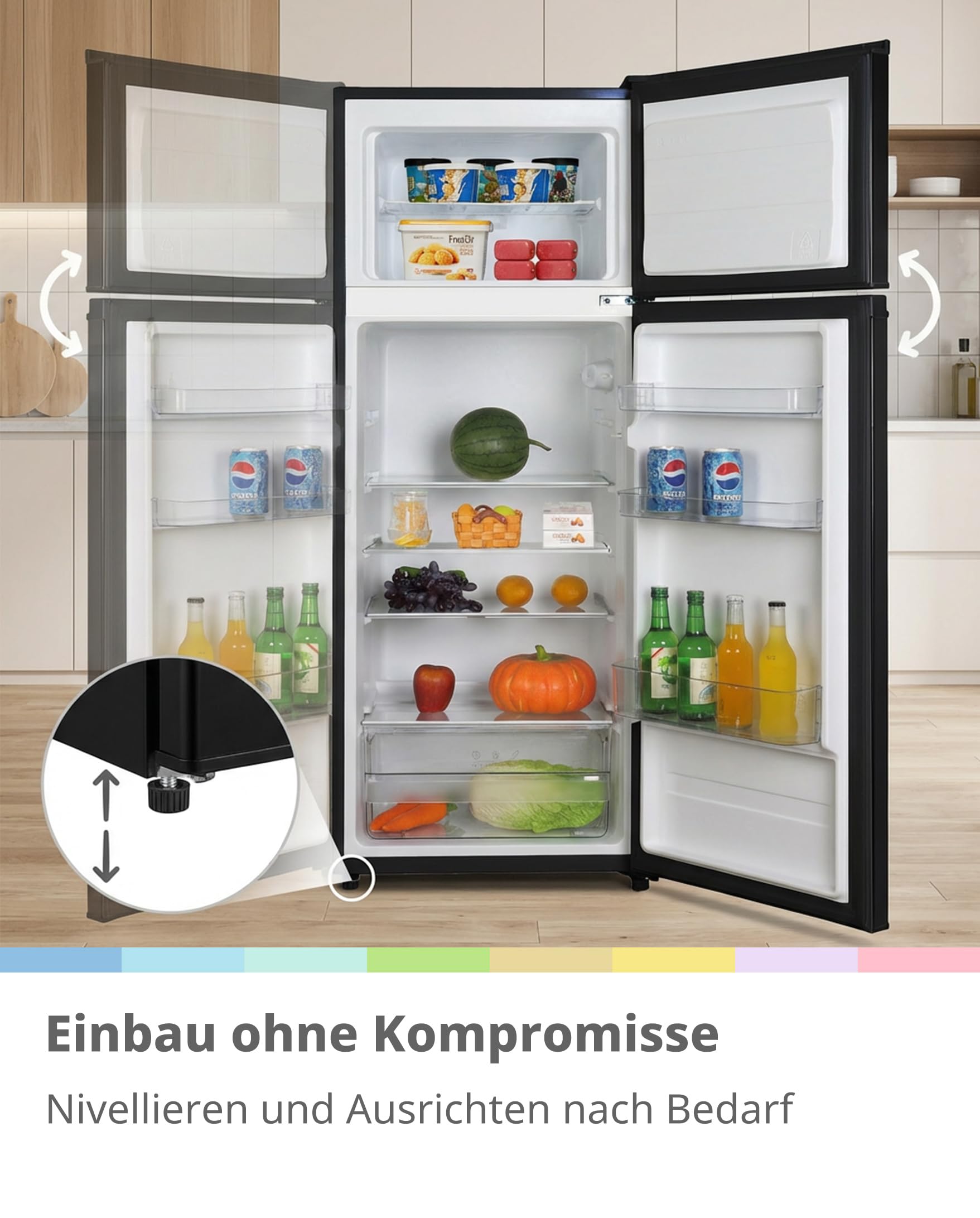 Comfee Kühlschrank mit Gefrierfach 204L Kühl-Gefrierkombination 143 cm Low Frost Leise 39 dB LED-Licht Inverter Kompressor Freistehend Schwarz