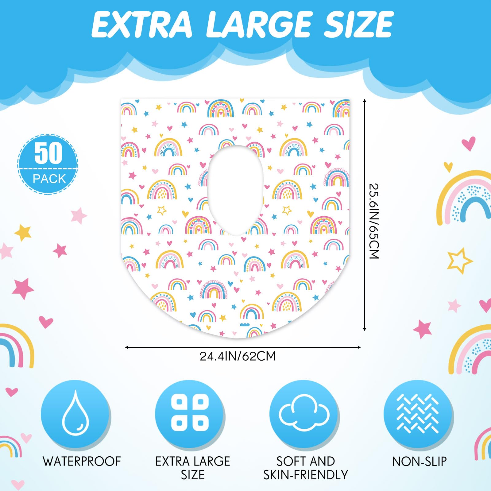 Paquete de 50 fundas desechables para asiento de inodoro extragrandes, envueltas individualmente para niños y adultos, portátiles, antideslizantes, impermeables, para entrenamiento de orinal, viajes
