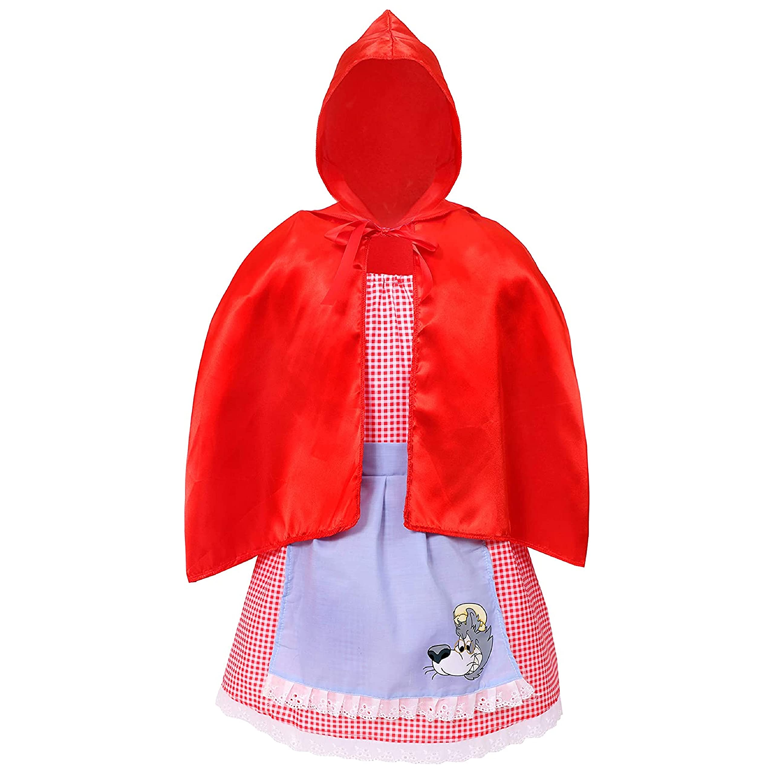 I LOVE FANCY DRESS Girls Little Red Riding Hood Costumes Small Red Gingham Dress, Attached Blue Apron and Attachable Red Cape With Hood Perfect for World Book Day - BigaMart I LOVE FANCY DRESS Girls Little Red Riding Hood Costumes Small Red Gingham Dress, Attached Blue Apron and Attachable Red Cape With Hood Perfect for World Book Day - BigaMart