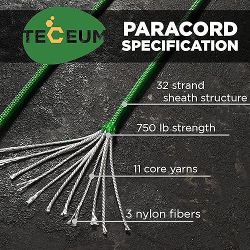 Miniatura 109 de TECEUM Cuerda de paracaídas de 750 libras – 1000 pies / 200 pies / 120 pies / 100 pies / 50 pies – Cuerda de paracaídas para campamento, Camuflaje