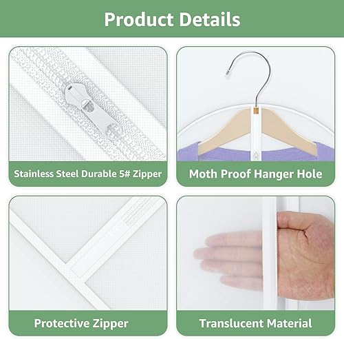 Miniatura 5 de Bolsas de ropa para colgar ropa, armario, 32 pulgadas, juego de 12 bolsas transparentes para trajes, protectores de ropa de plástico para camisas,