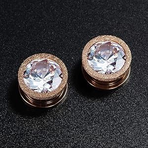 2g Plugs For Ears Rose Gold Plated Crystal Rhinestones CZ Ear