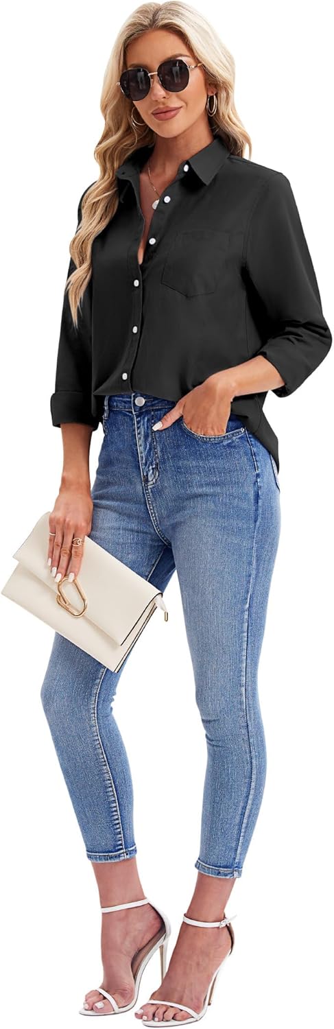 siliteelon Button Down Shirts for Women Cotton Oxford Shirt Dress Shirt Long Sleeve Work Blouses Tops with Pocket - Image 7