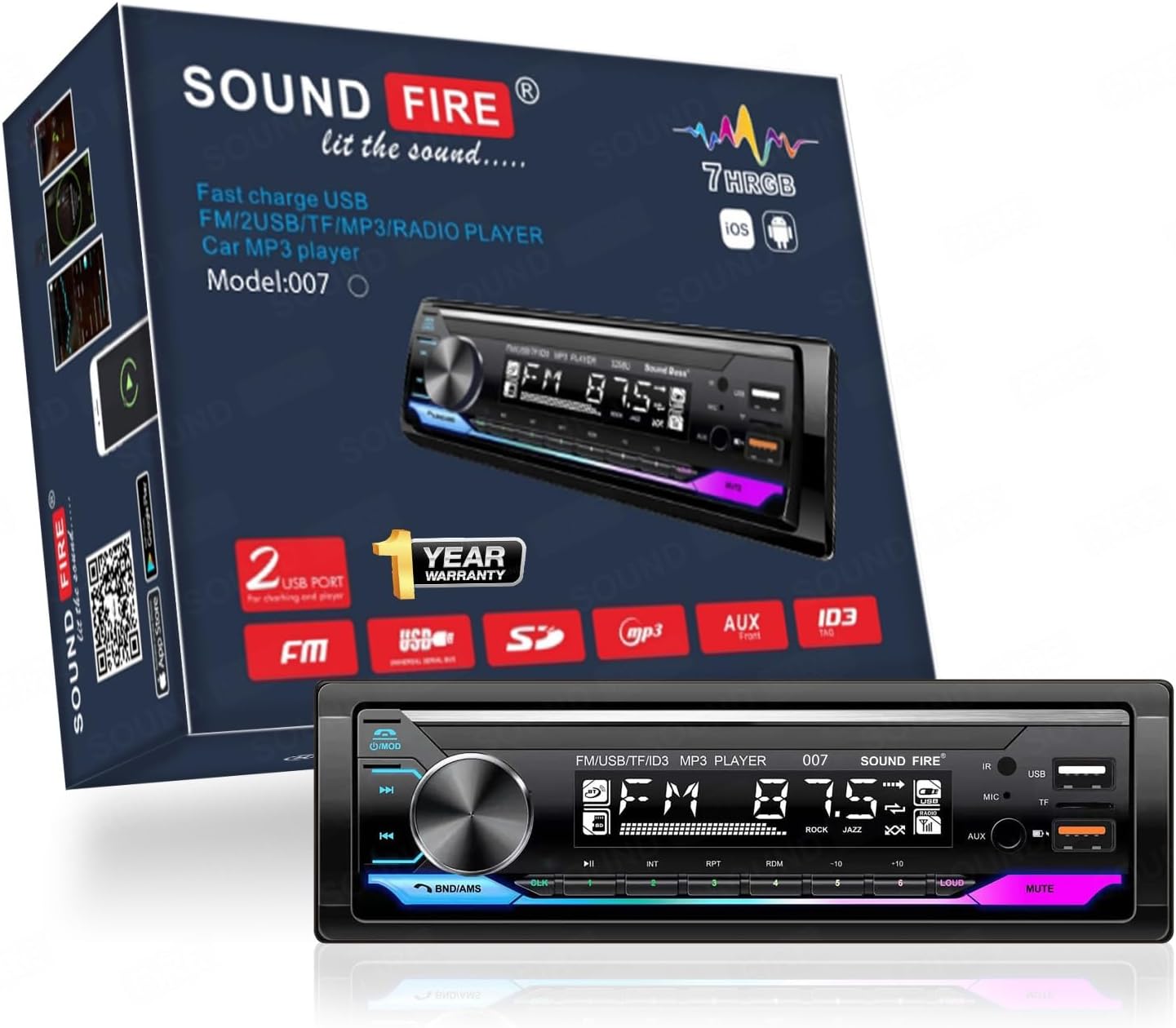 SOUND FIRE 007 Charge Pro+ Dual-USB/FM/SD/AUX/Bluetooth Wireless with Phone Caller Id Receiver Universal Car Stereo (Single Din)