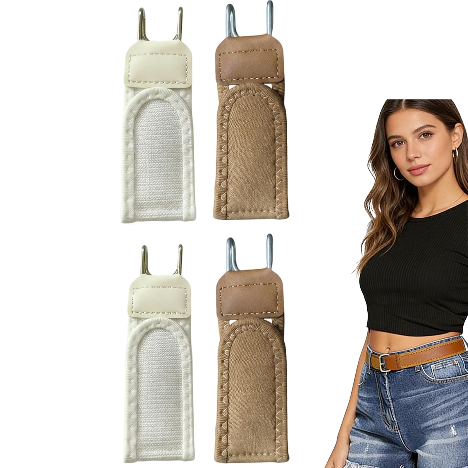 4PCS No Buckle Belt for Men, Tactical Belt with Elastic Webbing, Quick Adjustment Design for Professional Wear, Set of Four Belts in White and Brown Colors-image-2