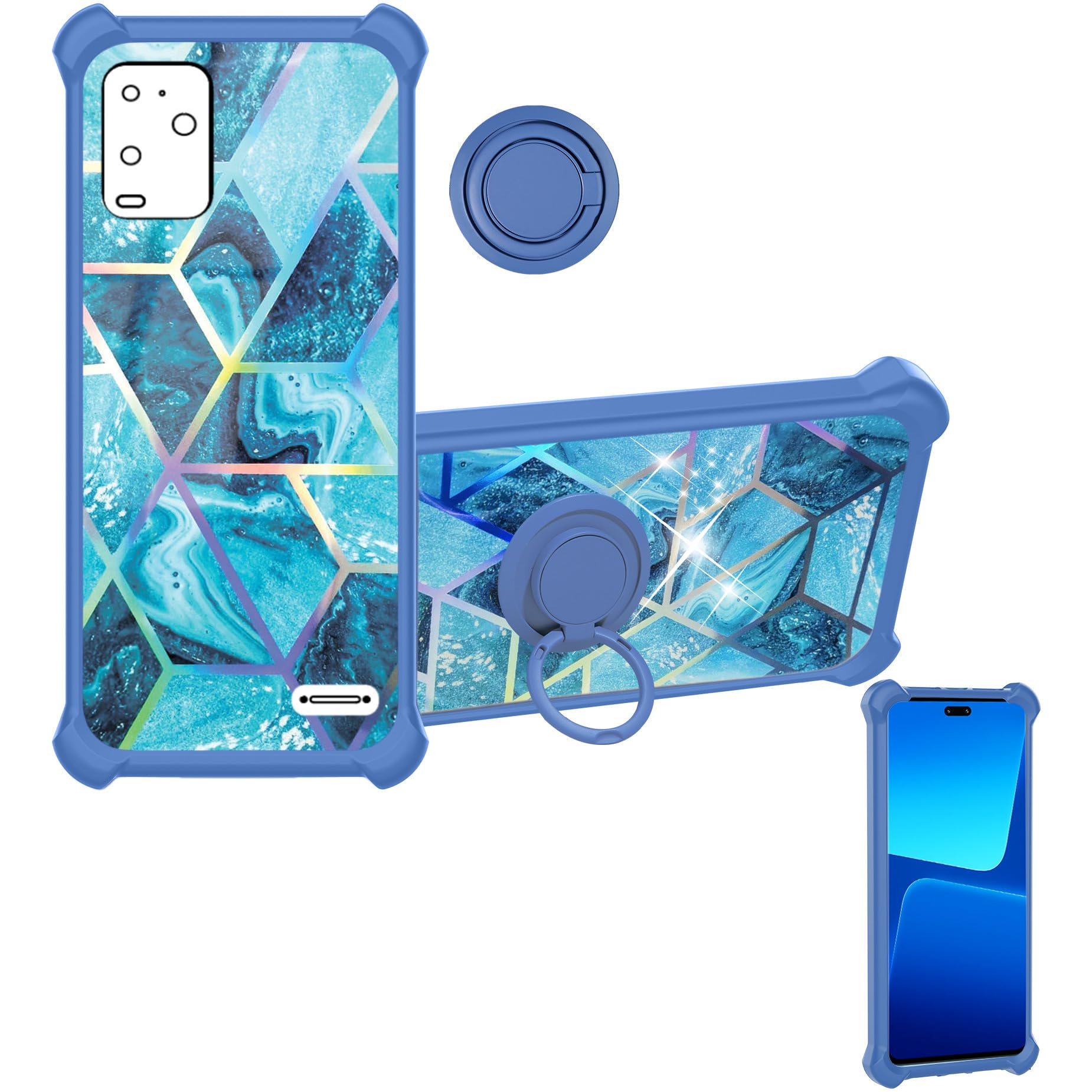 Aroepurt BLU View5 Pro Case Compatible for BLU View 5 Pro B170D Phone Case Cover [Hard PC + Soft Silicone][Ring Support] [Colorful Reflect Light]
