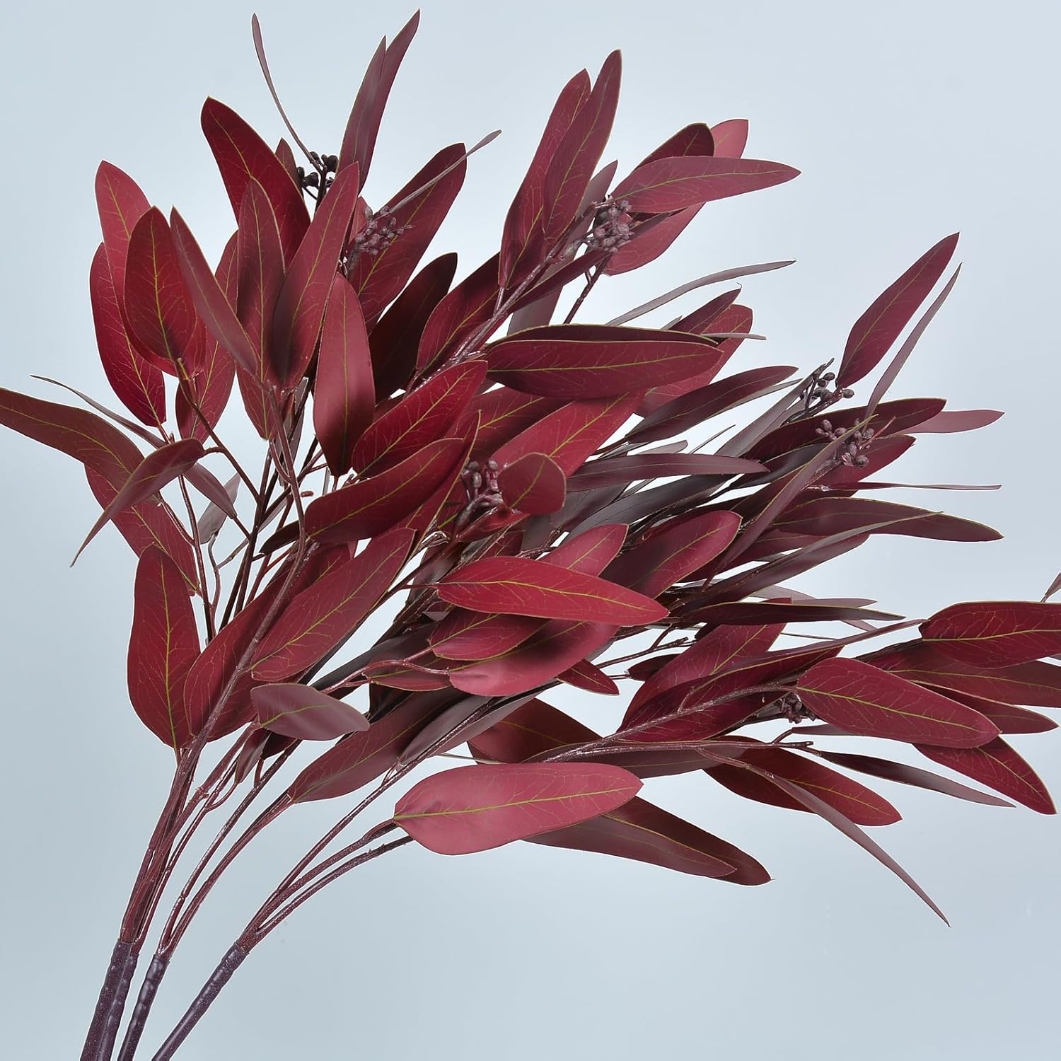 Ziwon Artificial Eucalyptus Stems Fall Decorations, Burgundy Faux Greenery for Vase Decor, Red Fake Eucalyptus Branches，32 inches, 4 Packs