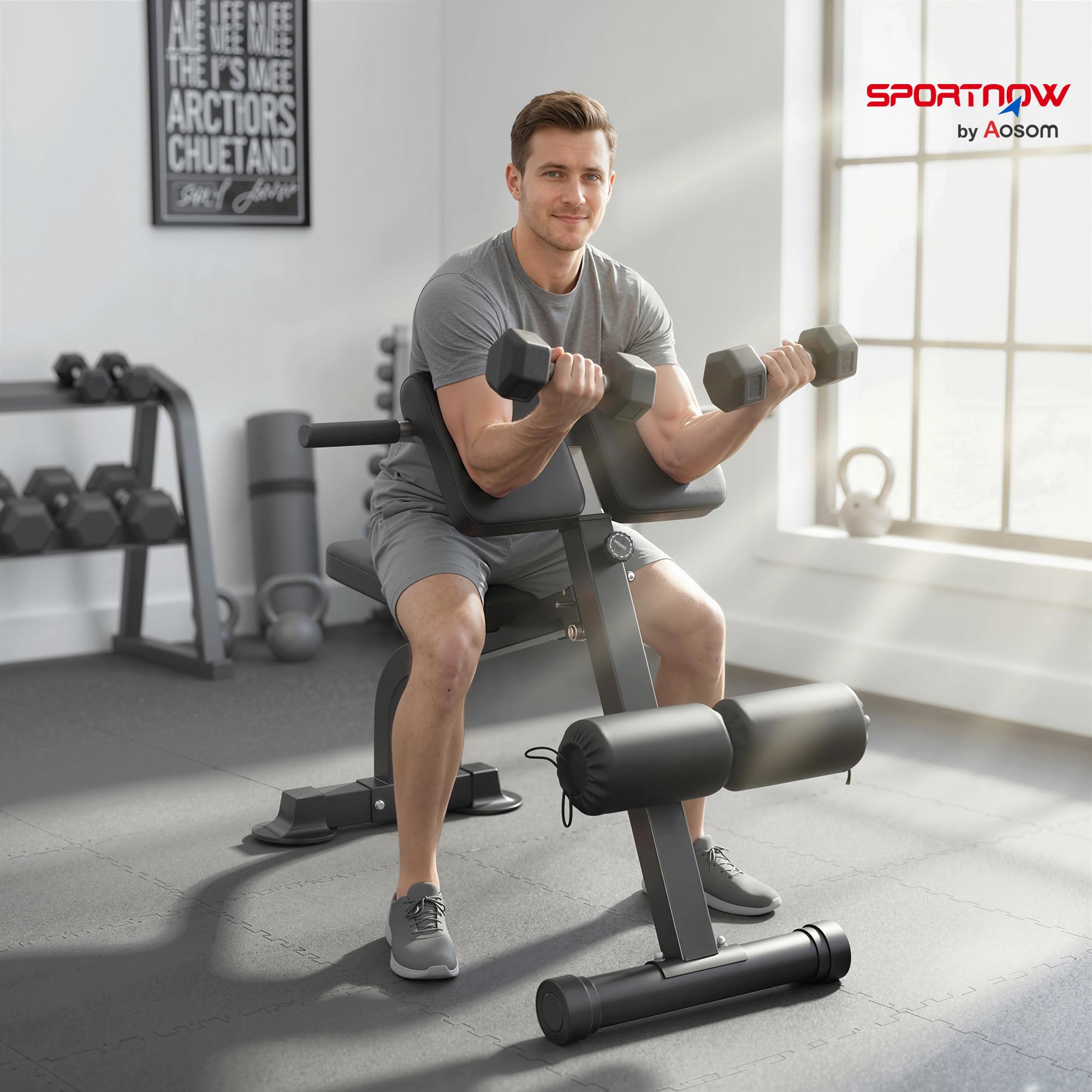 SPORTNOW składana ławka do hantli, wielofunkcyjna ławka treningowa z 10-stopniową regulacją wysokości, skośna ławka do treningu całego ciała, trener brzucha, ławka fitness do 150 kg, do domu i siłowni