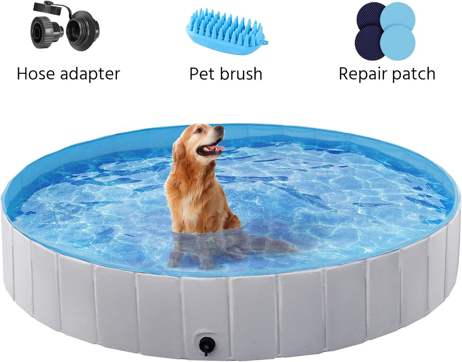 Topeakmart Foldable Dog Bath Pool for Dogs Collapsible Pet Cat Swimming Tub PVC Plastic Dog Wading Pool w/Pet Brush&Repaire Patches for Outdoor & Indoor, Grey XXL