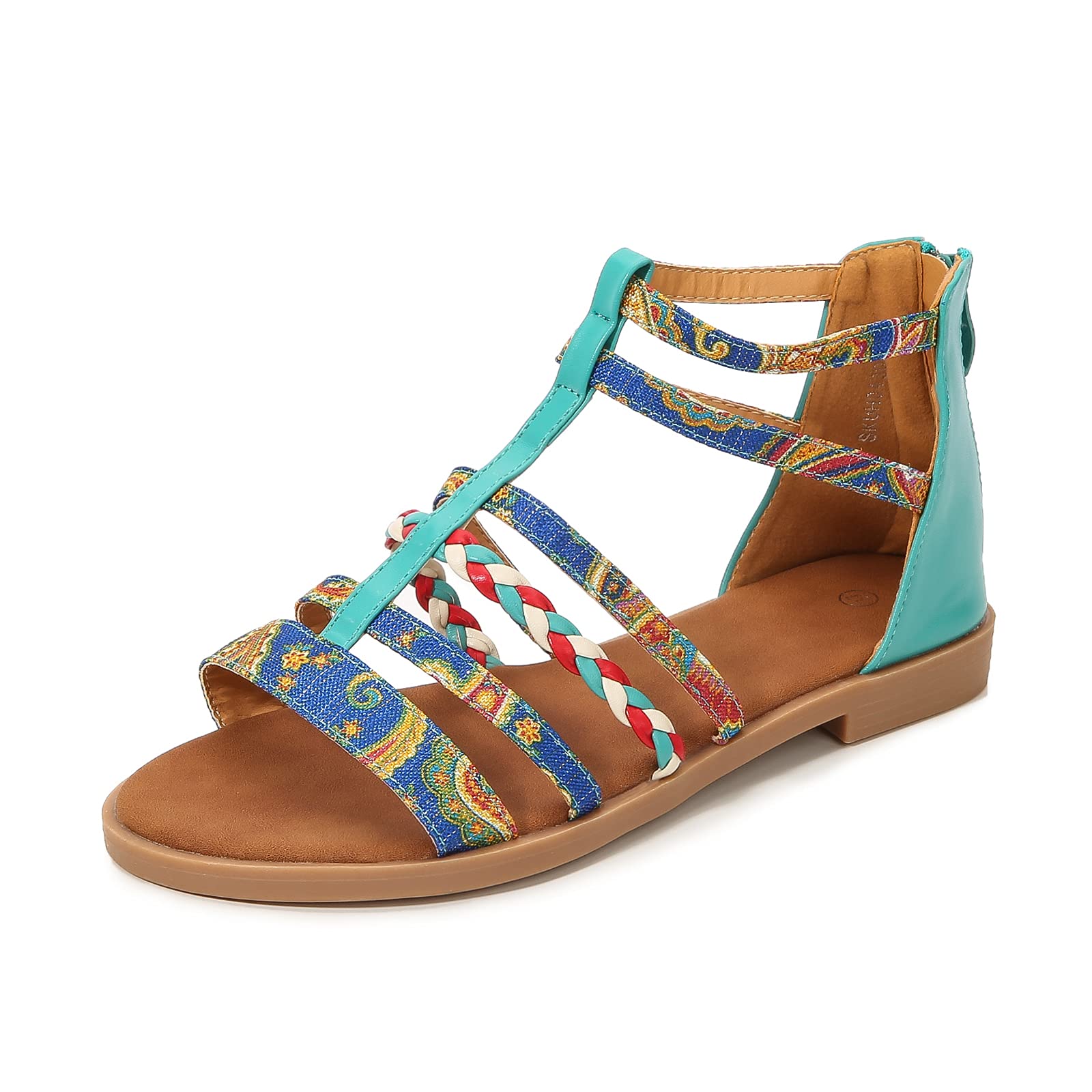 Flat Sandals for Women, Ankle Strap Summer Flat Sandals Open Toe Slingback  Gladiator Sandal Summer Beach Thong Flat Roman Flip Flops Bohemian Shoes