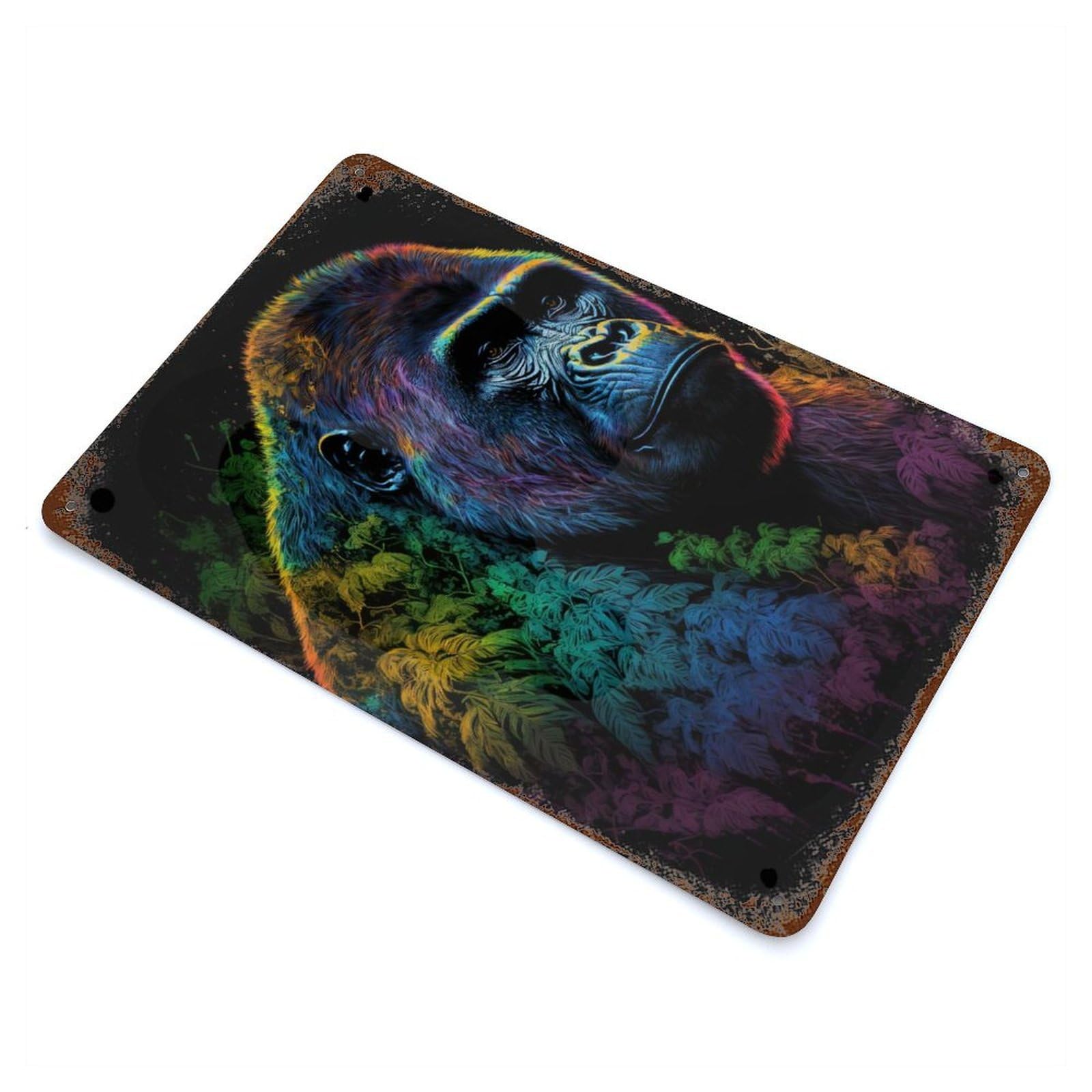 Rust Effect Colourful Gorilla Weathered Tin Sign 11.8"x7.9", Novelty Wall Decor for Office, Studio And Wall Decor