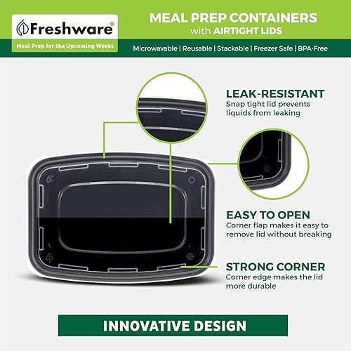 Miniatura 5 de Freshware Contenedores de preparación de comidas paquete de 150 1 compartimento con tapas, contenedores de almacenamiento de alimentos, caja Bento,