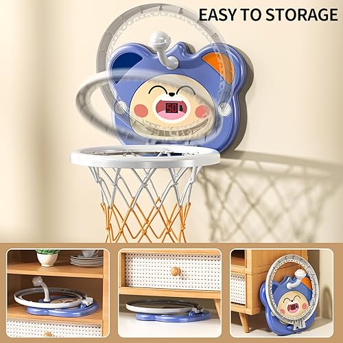 Miniatura 4 de TEMI Mini aro de baloncesto para interiores para niños pequeños de 3, 4, 5, 6 años, aro de baloncesto para niños pequeños con 4 bolas y marcador