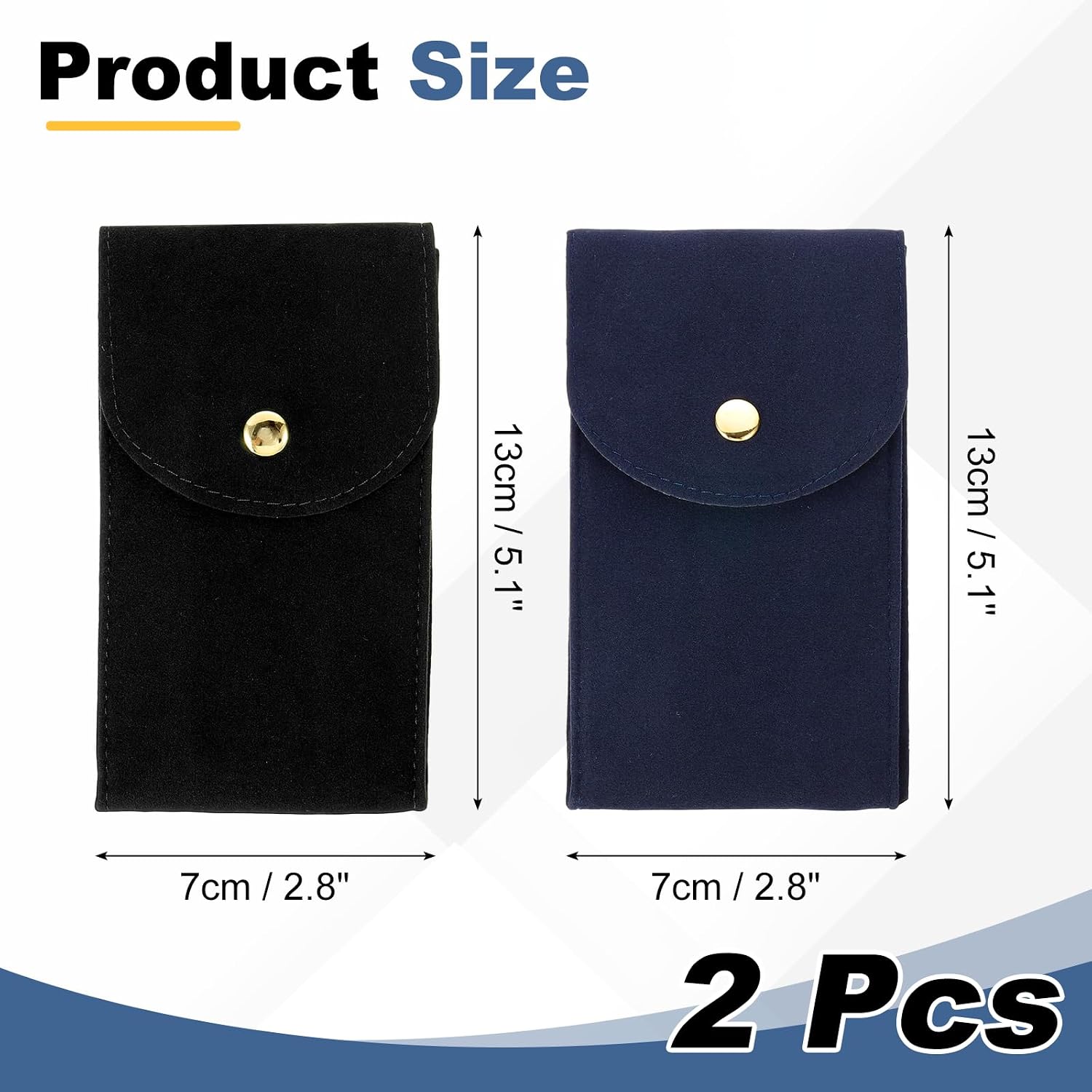 PATIKIL Velvet Watch Pouch, 2 Pack Soft Velvet Watch Storage Bag Portable Travel Case with Snap Button for Jewelry Watch Organizer(Black Navy, 5.1" x 2.8")