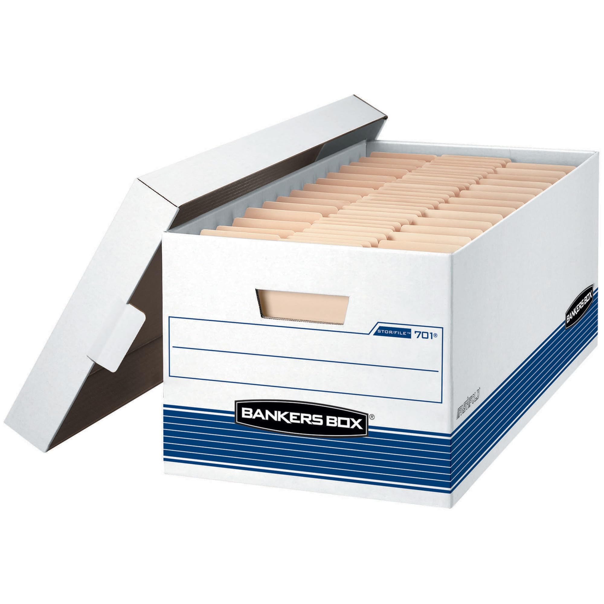 Bankers Box 20 Pack STOR FILE Medium-Duty File Storage Boxes FastFold Lift-Off Lid Letter White Blue