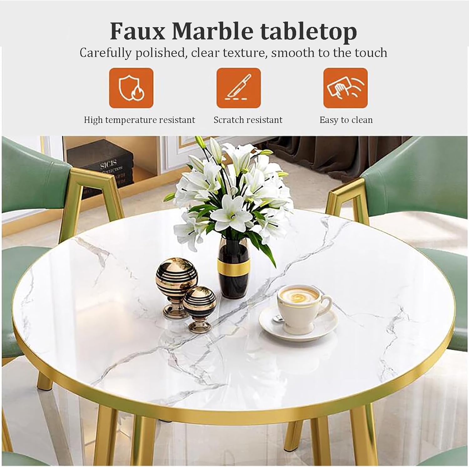 Modern Round Dining Table Set For 4,faux Marble Trinidad and