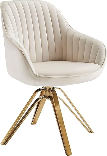 Zouron Silla giratoria moderna de mediados de siglo con patas de metal dorado, silla giratoria tapizada sin ruedas, silla con brazo de acento
