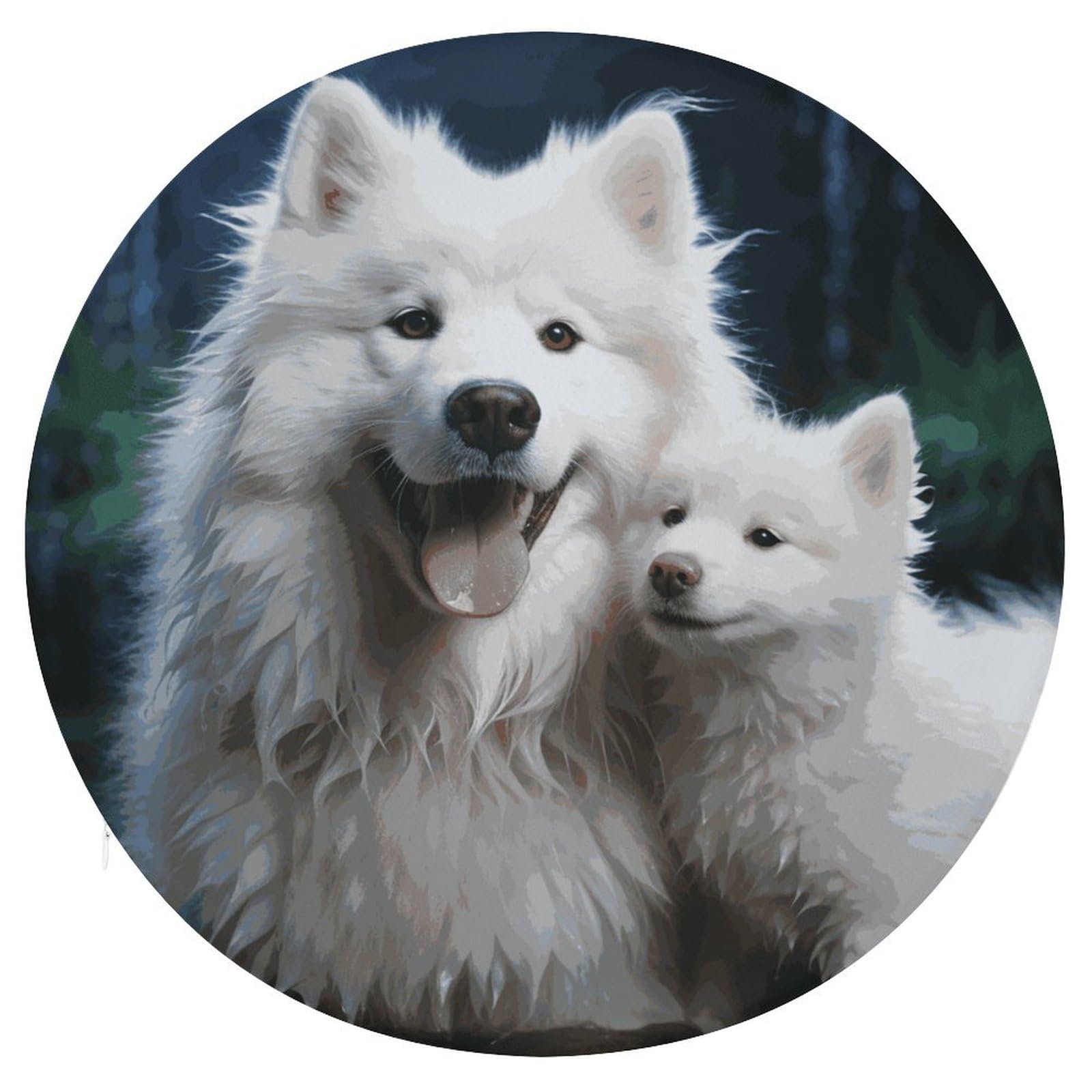 Coussin de sol de méditation rond 39cm imprimé chien blanc en mousse