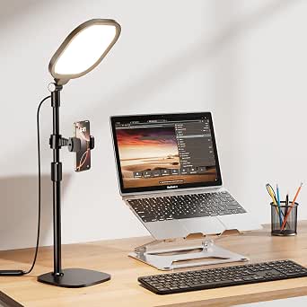 Ringlicht mit Stativ, Schreibtischlampe für Videokonferenz Zoom, Computer, 30 Lichtmodi Tageslichtlampe für Live-Streaming, Augenschutz Bürolampe für Home-Office, Tiktok, CRI 97.8, Energieklasse A