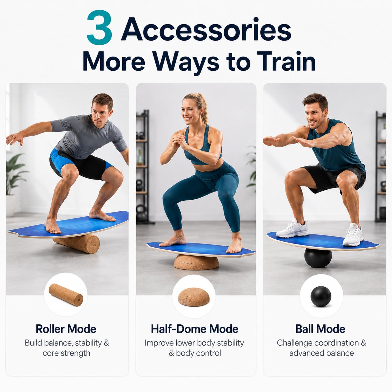 Planche d'Équilibre Set 3 Modes, Bois de Bouleau 200kg pour Fitness Maison