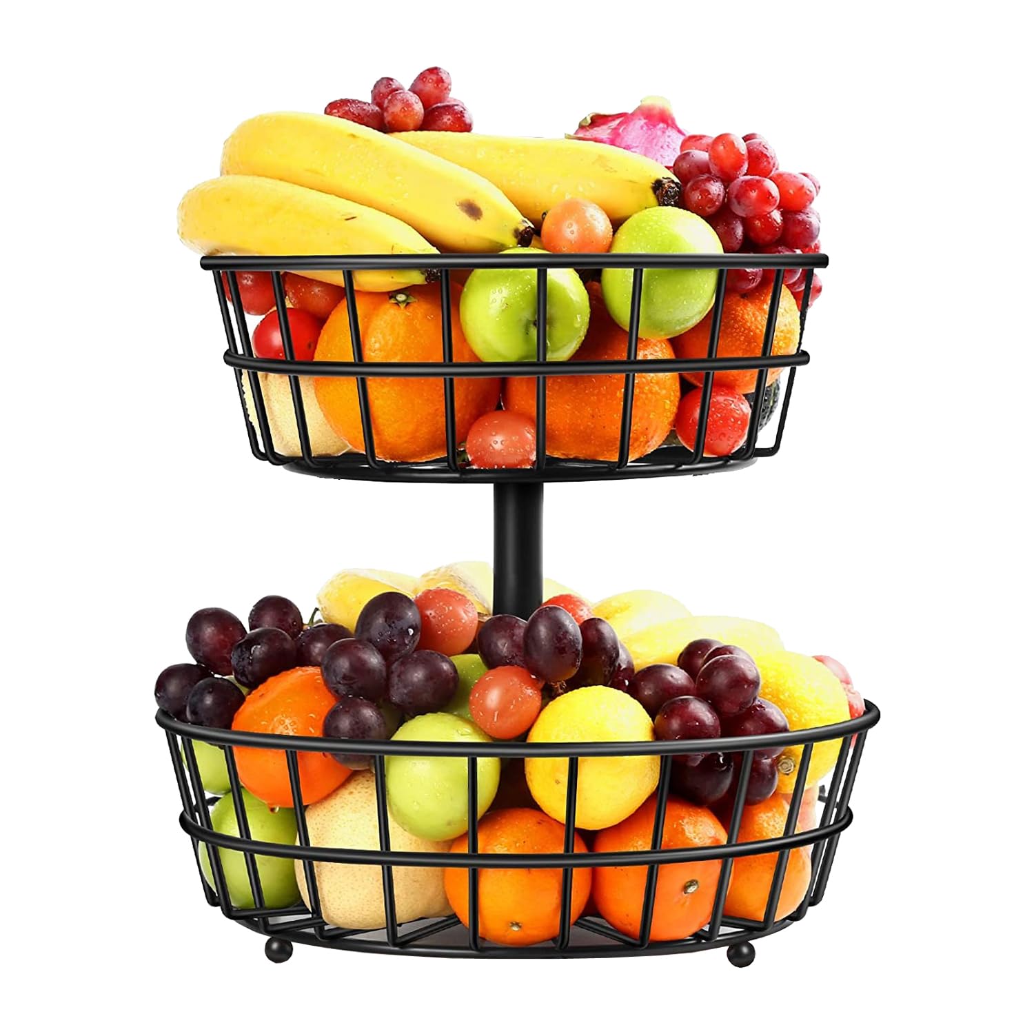 SmartSlide Steel 2 Layer Fruit & Vegetable Basket For Kitchen, Fruit Stand for Kitchen, Fruit basket for Dining Table, Fruit Bowl (Black)