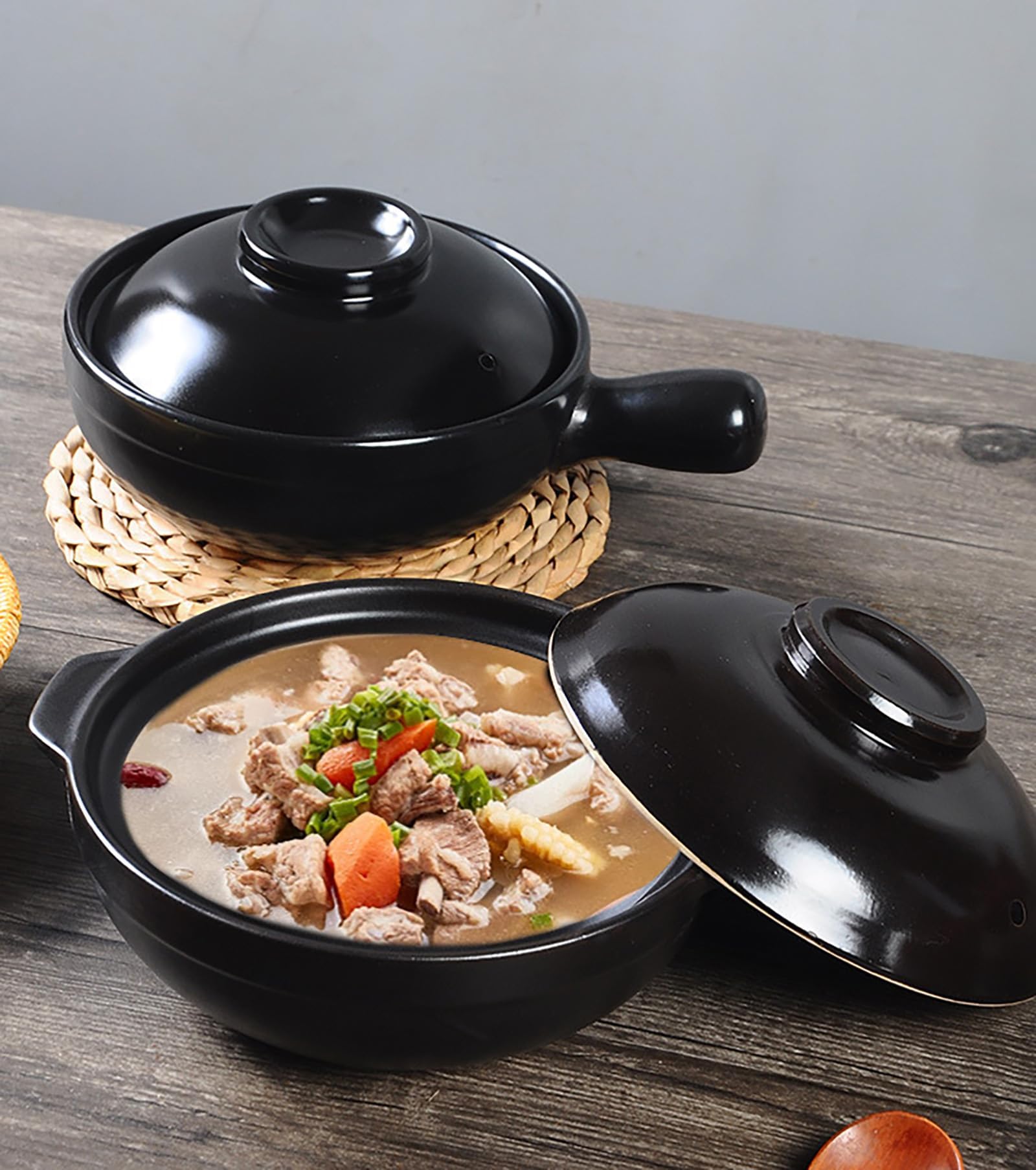 Pentola in ceramica con coperchio, pentola in argilla resistente al calore per Bibimbap, design robusto per pasti in famiglia