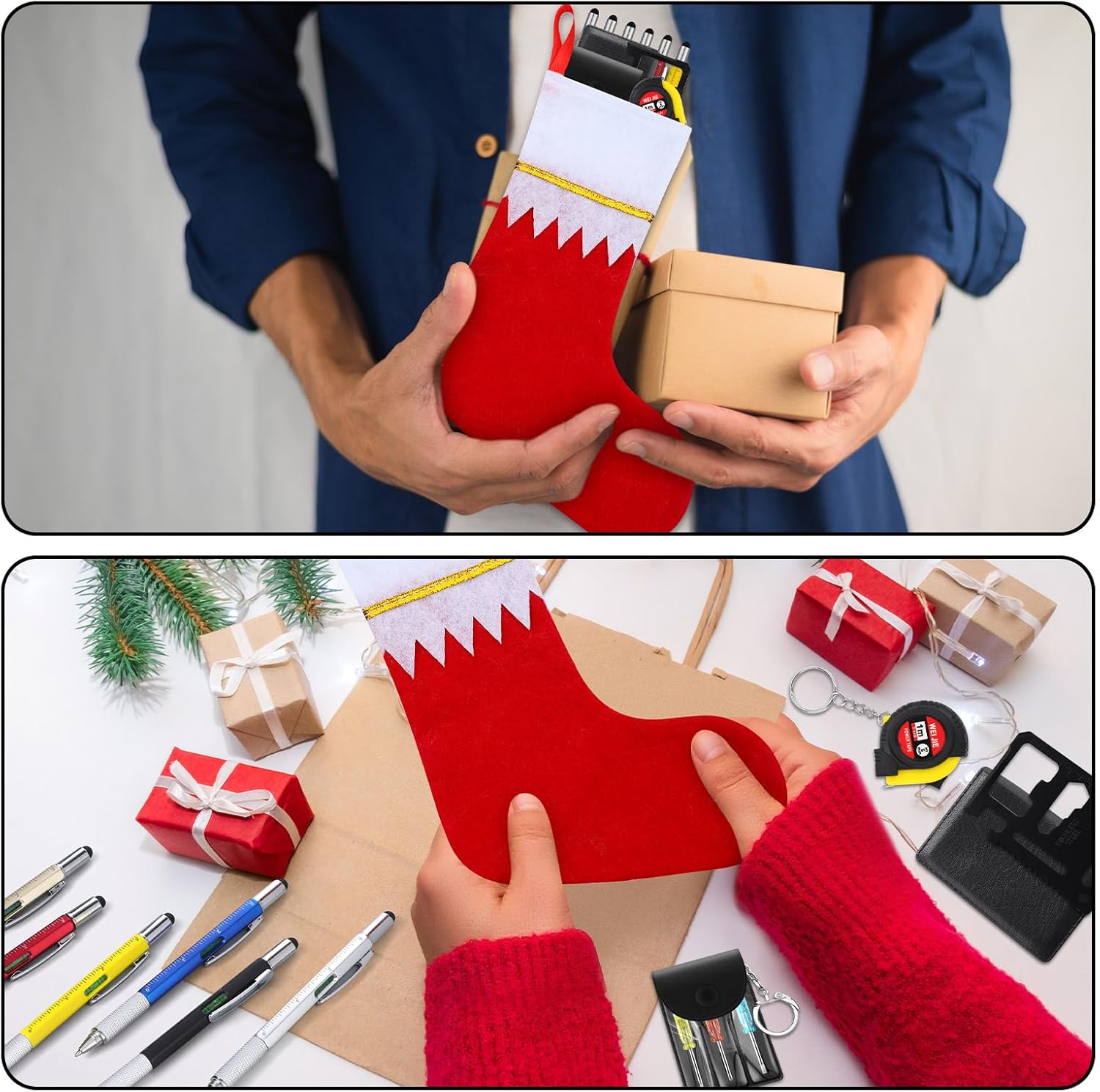 Pickmesh 60 Pcs Christmas Employee Coworkers Gifts for Men Mini Measuring Tape Screwdriver Keychain Set Multitool Pen Card Bulk Adult Christmas Stockings Stuffers for Men Dad Gifts Tool Party Favor