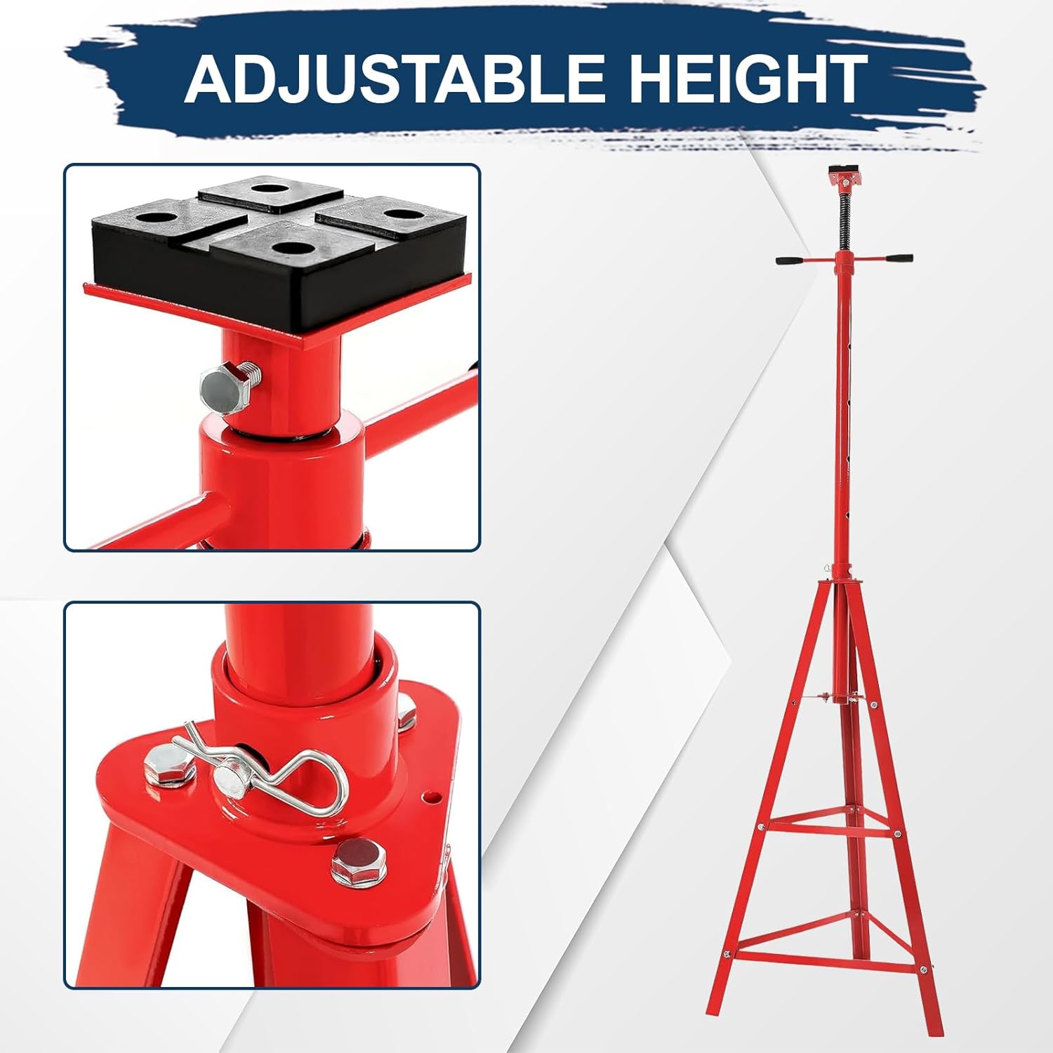 Automotive Under Hoist Tripod Stand (47.375"-84.5" Reach) - 2 Ton (4000lbs Capacity), High Lift Jack Stand, Powder Coated Red