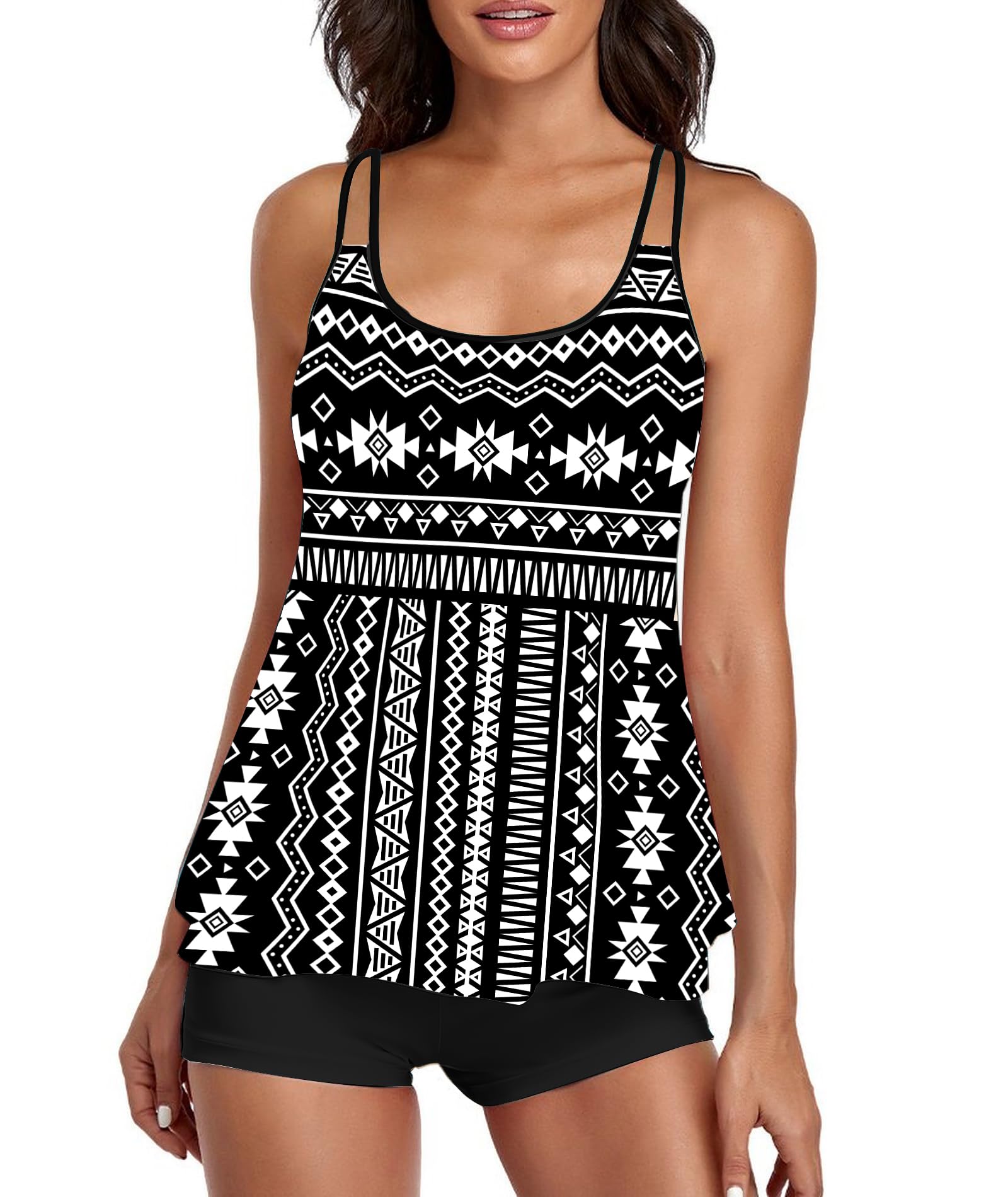 Urchics 2026 Women Two Piece Tankini Swimsuit Tummy Control Plus Size Long Torso Top and High Waisted Boyshorts Bathing Suits