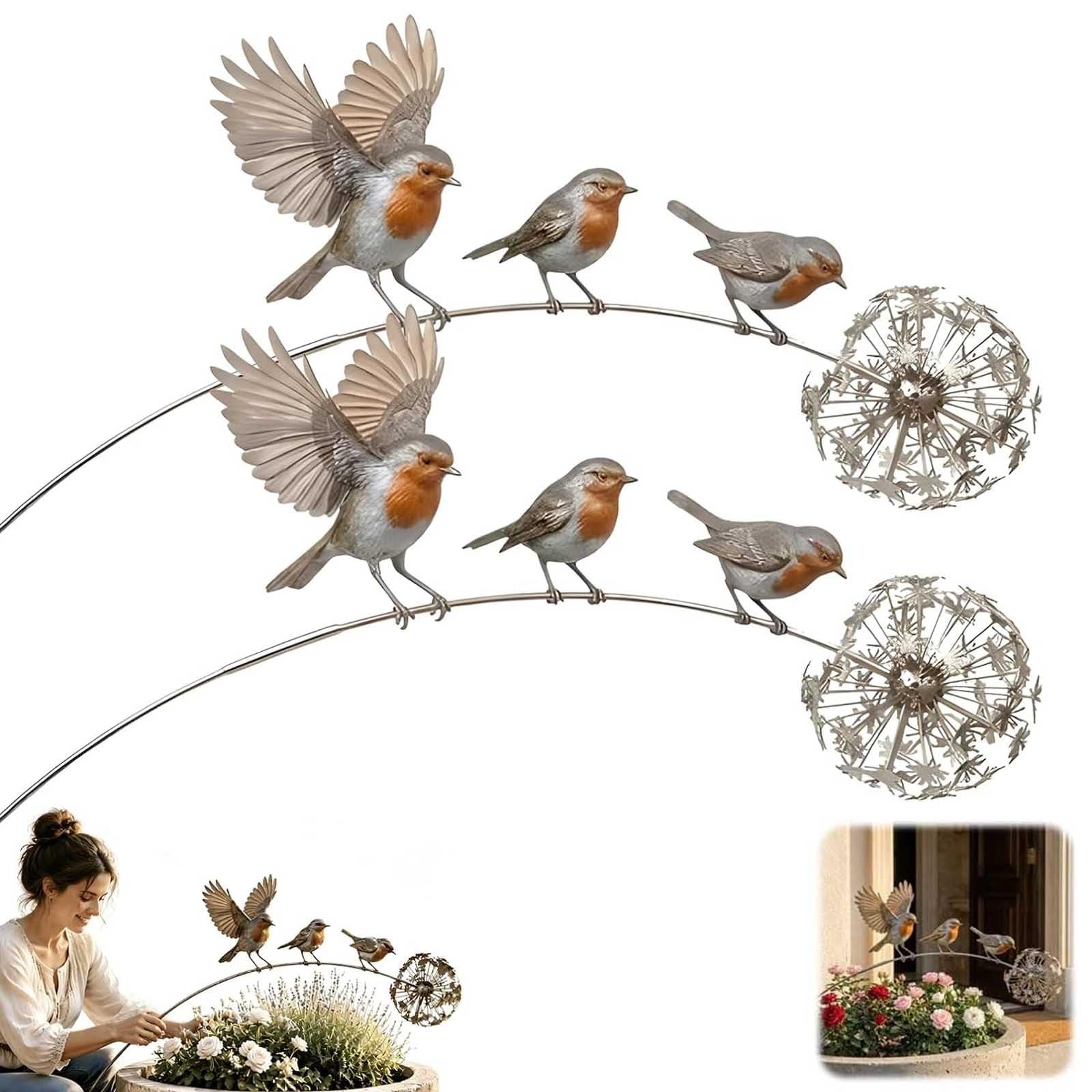 Piquet de jardin commémoratif robin en métal, décoration extérieure de deuil et souvenir x2