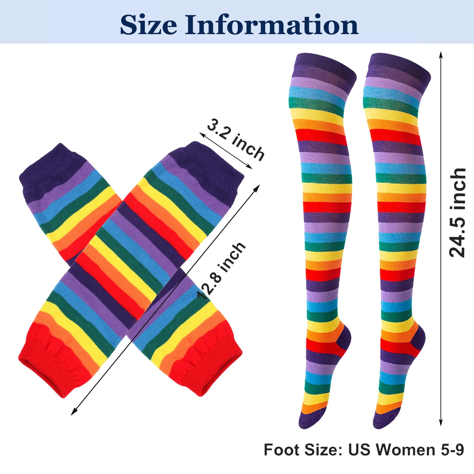 Ibeauti 8 Pcs Womens Striped Knee High Socks Stockings Y2K Goth Knitted Long Arm Warmer Fingerless Gloves Set: 4-rainbow Color