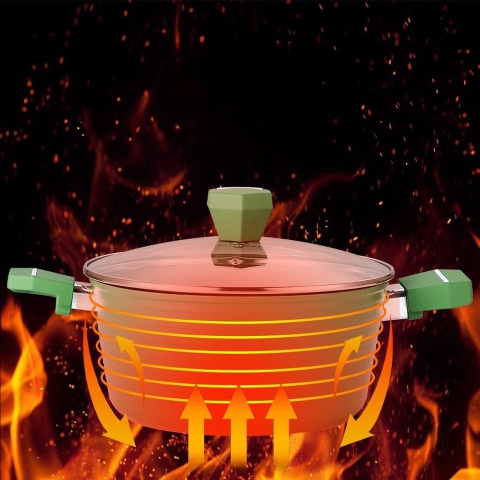Suppentopf aus Legierung mit zwei Griffen, 48 cm, grüner Kochtopf für Nudeln und Congee, Induktions- und Gas-kompatibler Suppentopf für die Küche zu Hause