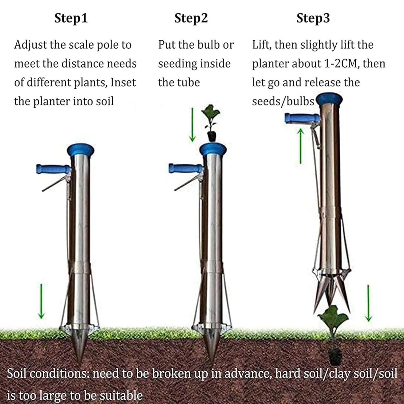 oiakus Long Handle Bulb Planter Tool, Vegetable Seedling Transplanter, Multi-Functional Vegetable Seedling Tool, for Vegetable Field, Plastic Film Field, Seedling Tray