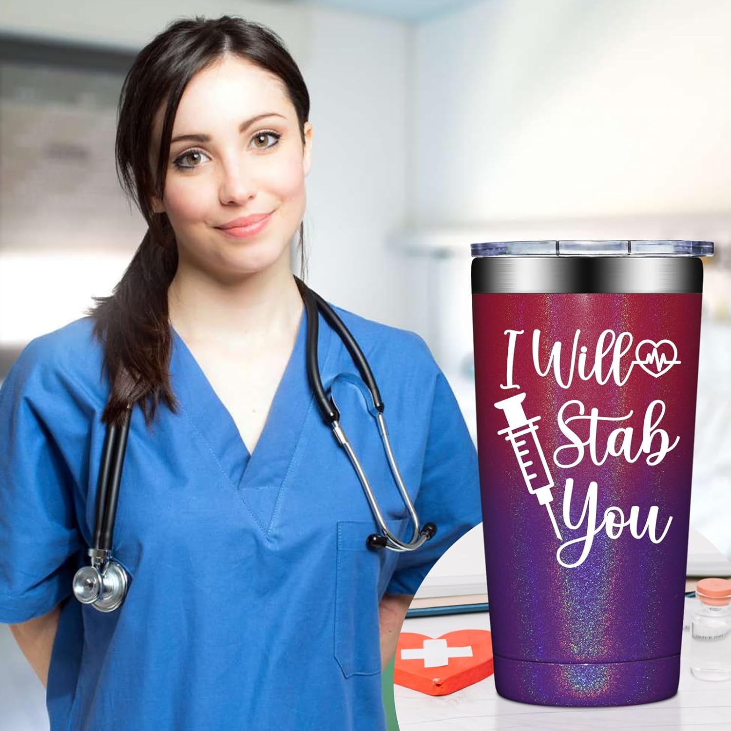 BIRGILT Nurse Gifts for Women - Christmas Gifts for Nurses Female, Practitioner, Nursing Student - Graduation, Appreciation, Nurses Week Gift - 20oz I Will Stab You Nurse Tumbler Cup for Her - Image 3