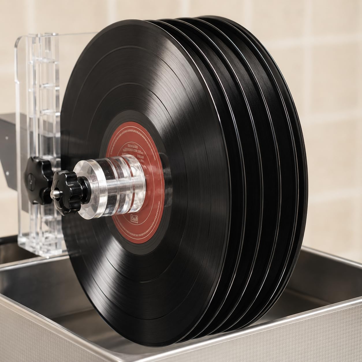 Máquina limpiadora ultrasónica de discos de vinilo, capacidad de 6 discos con temporizador de 0 a 20 minutos, cesta elevable y estante de secado