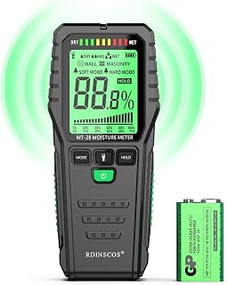 RDINSCOS Pinless Moisture Meter MT35 for Walls & Wood: Non-Invasive Detector, Deep Scan 0.75", LCD Display for Water Damage Detection