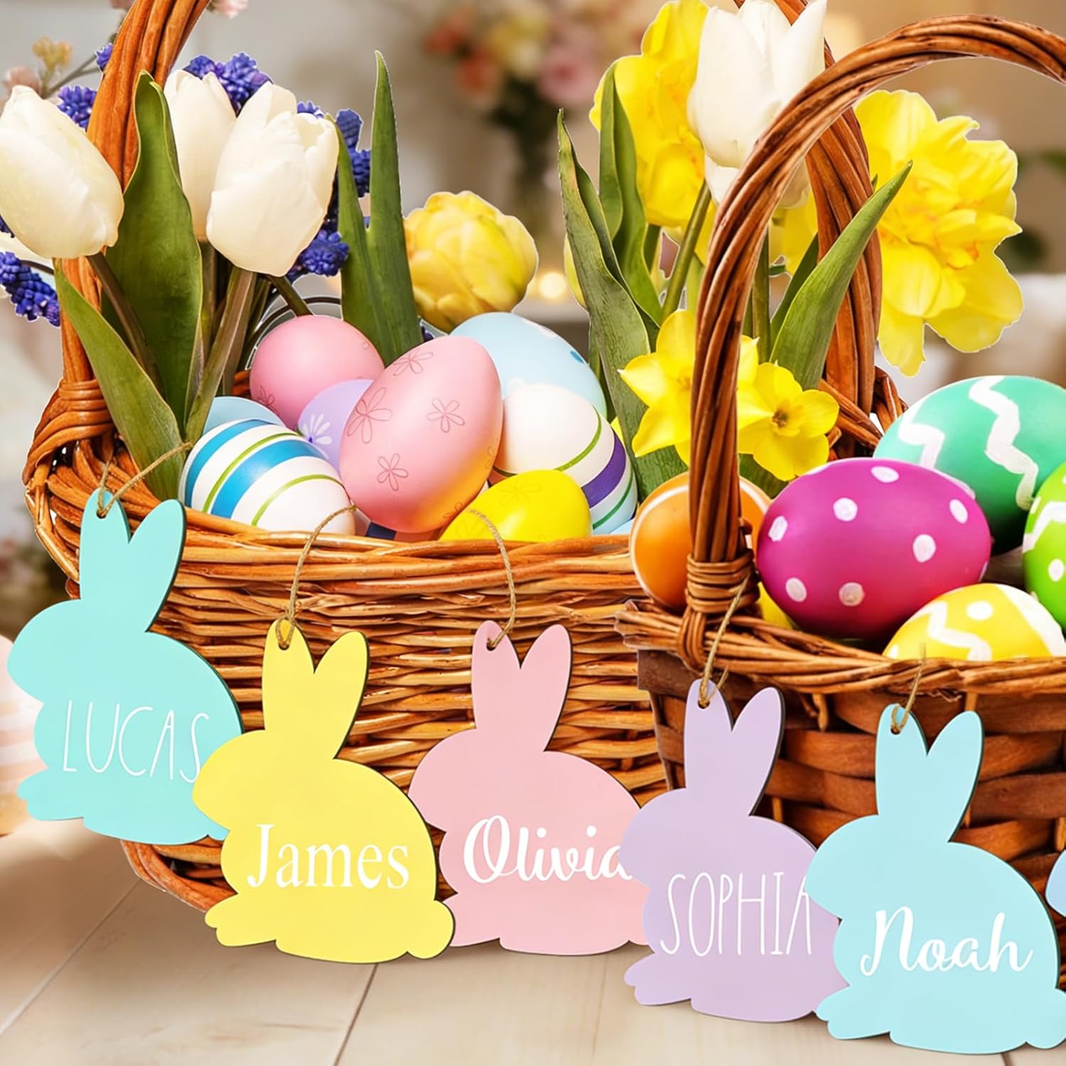 15Pcs Easter Basket Name Tags Decorations,DIY Blank Wooden Easter Bunny Tag Crafts Blank Holiday Gifts Sign,Cute Rabbit Decor for Decoration Party Hanging Ornament - Image 4