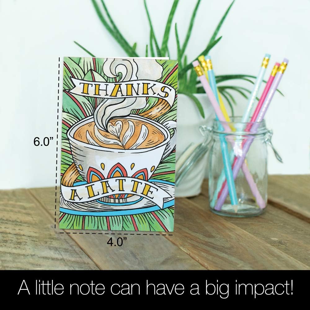 Tree-Free Greetings 12 Pack Thank You Notecards,Eco Friendly,Made in USA,100% Recycled Paper, 4"x6", Thanks a Latte (TK30405)
