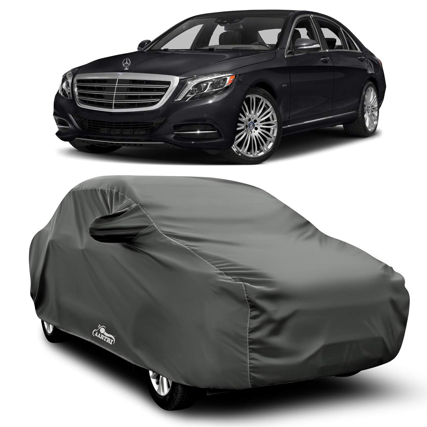 Mukesh Enterprise 4X4 Material Fabric 100% Waterproof Car Cover for Mercedes Benz S-Class (Dark Grey with Mirror Pockets)