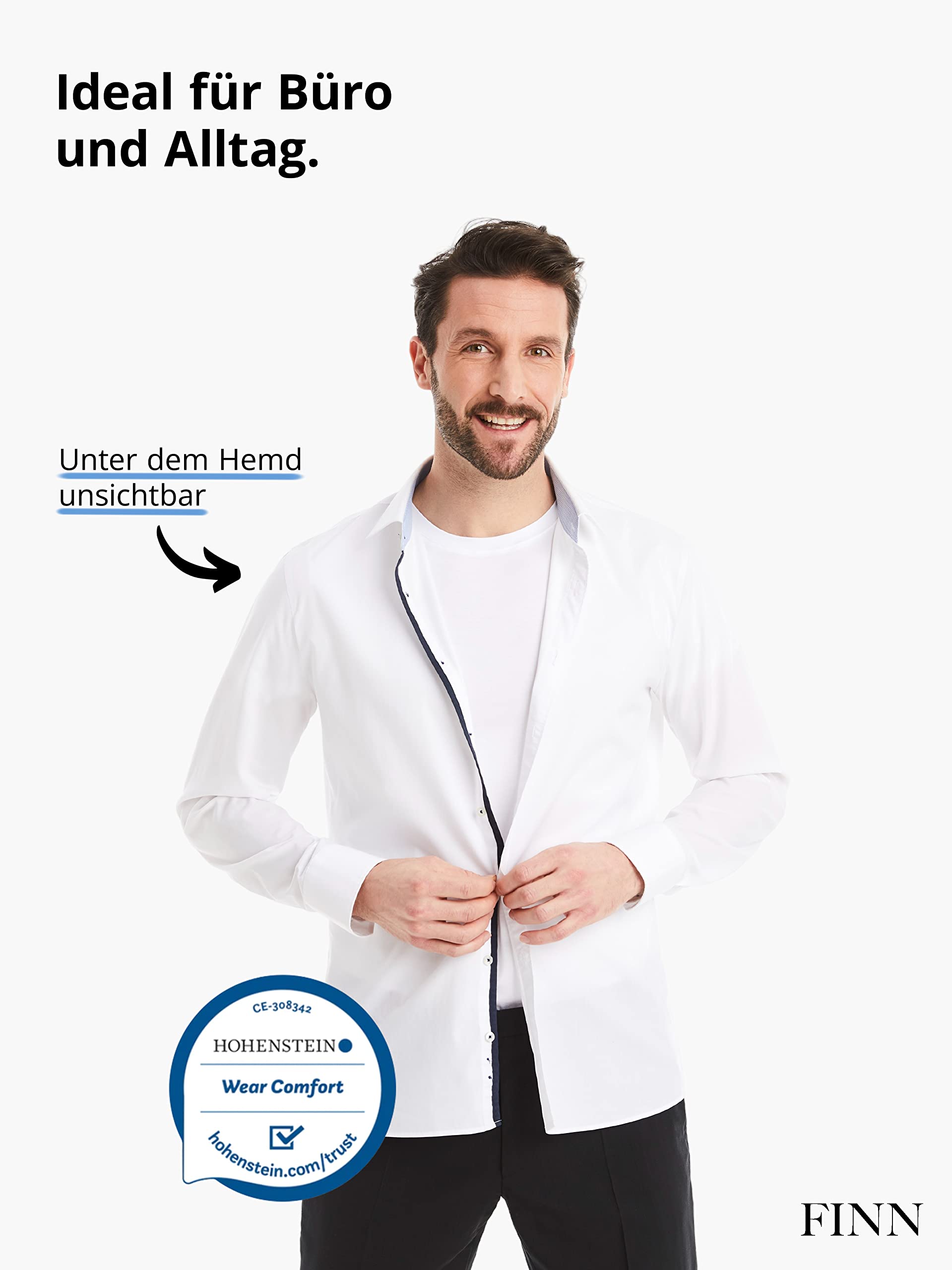 FINN Podkoszulek biznesowy męski z krótkim rękawem z okrągłym dekoltem - podkoszulek męski z oryginalnego materiału Lenzing® Modal - idealny t-shirt pod koszulę i garnitur