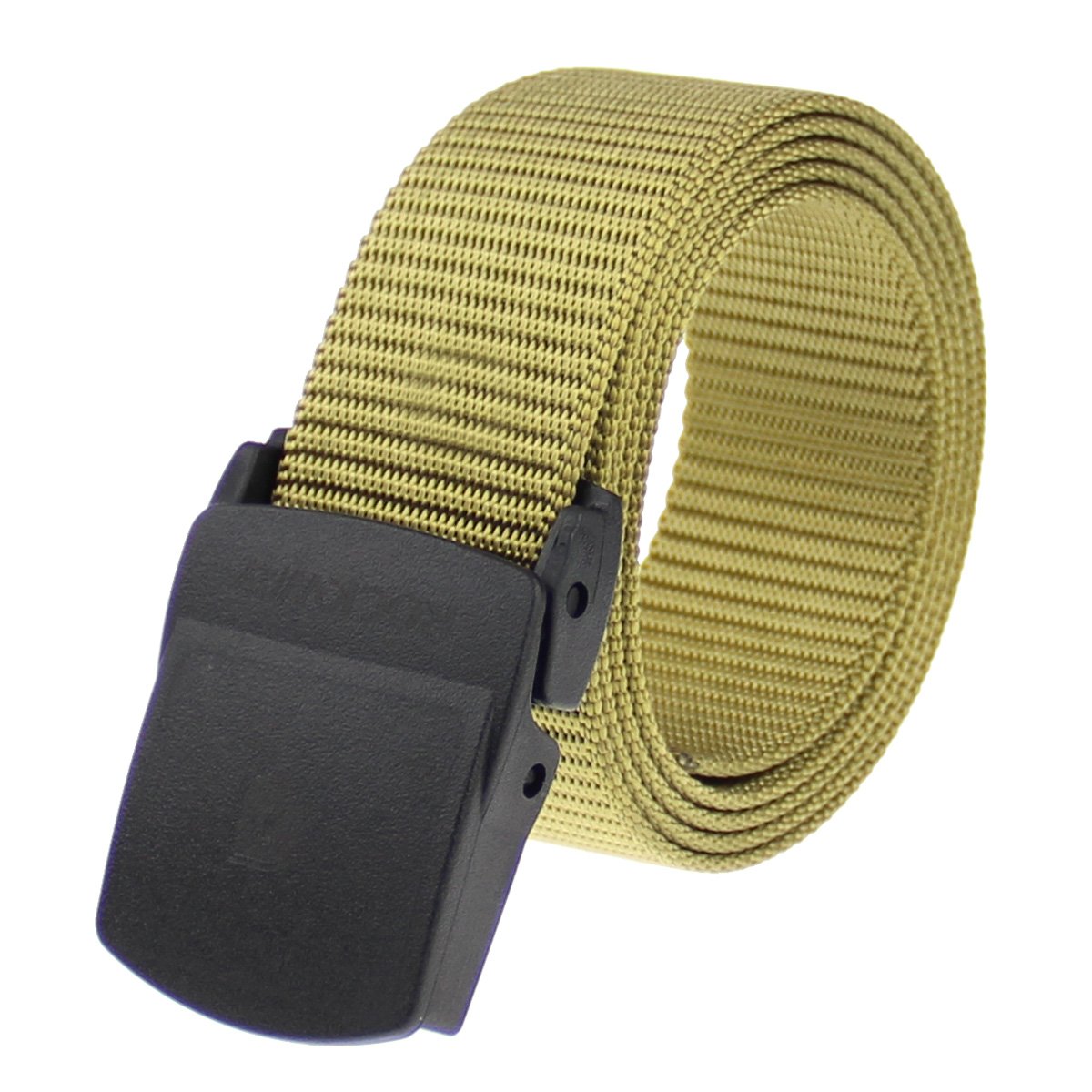 Men's Nylon Webbed Belt with Big Plastic Buckle, Nickel Free Airport Friendly Khaki