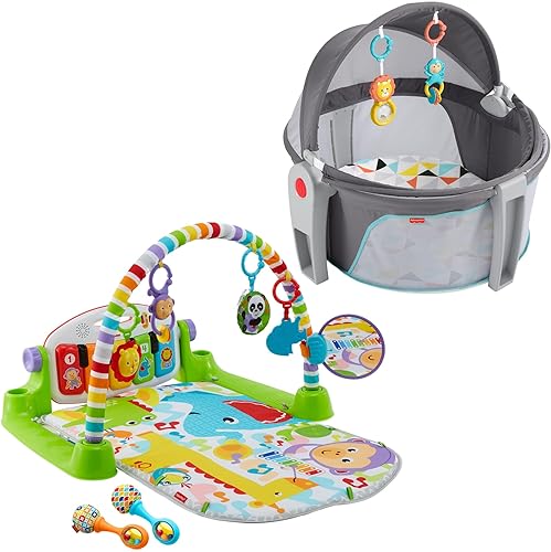 Fisher-Price Moisés portátil y área de juego de viaje con juguetes para bebés, domo para bebés sobre la marcha, Windmill Fisher-Price Baby Gym con